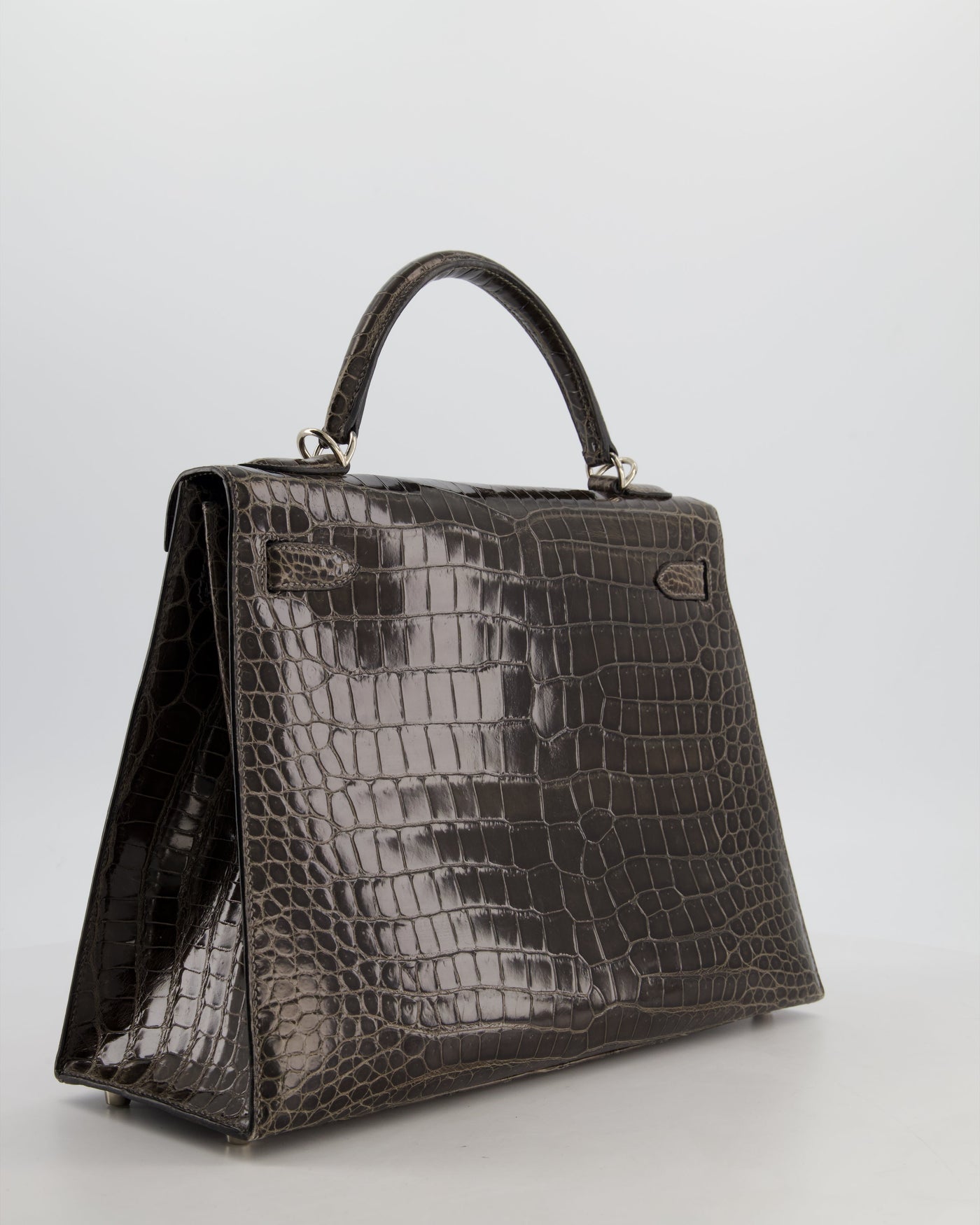 Hermes Kelly 32 Sellier Bag in Graphite Shiny Porosus Crocodile Leather with Palladium Hardware - Product Image 7
