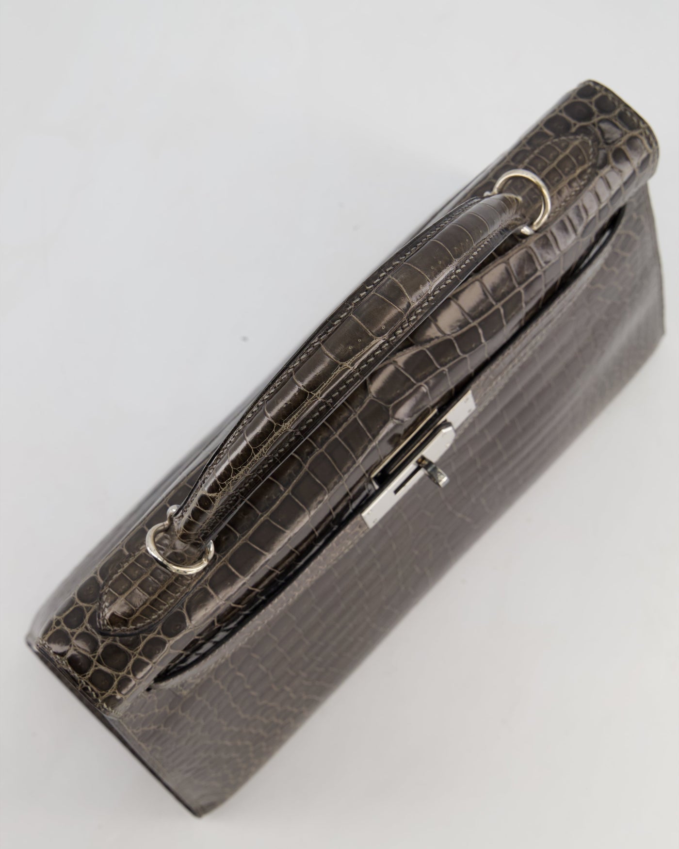 Hermes Kelly 32 Sellier Bag in Graphite Shiny Porosus Crocodile Leather with Palladium Hardware - Product Image 15