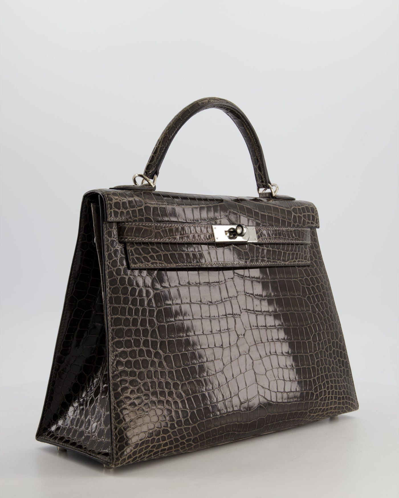 Hermes Kelly 32 Sellier Bag in Graphite Shiny Porosus Crocodile Leather with Palladium Hardware - Product Image 3