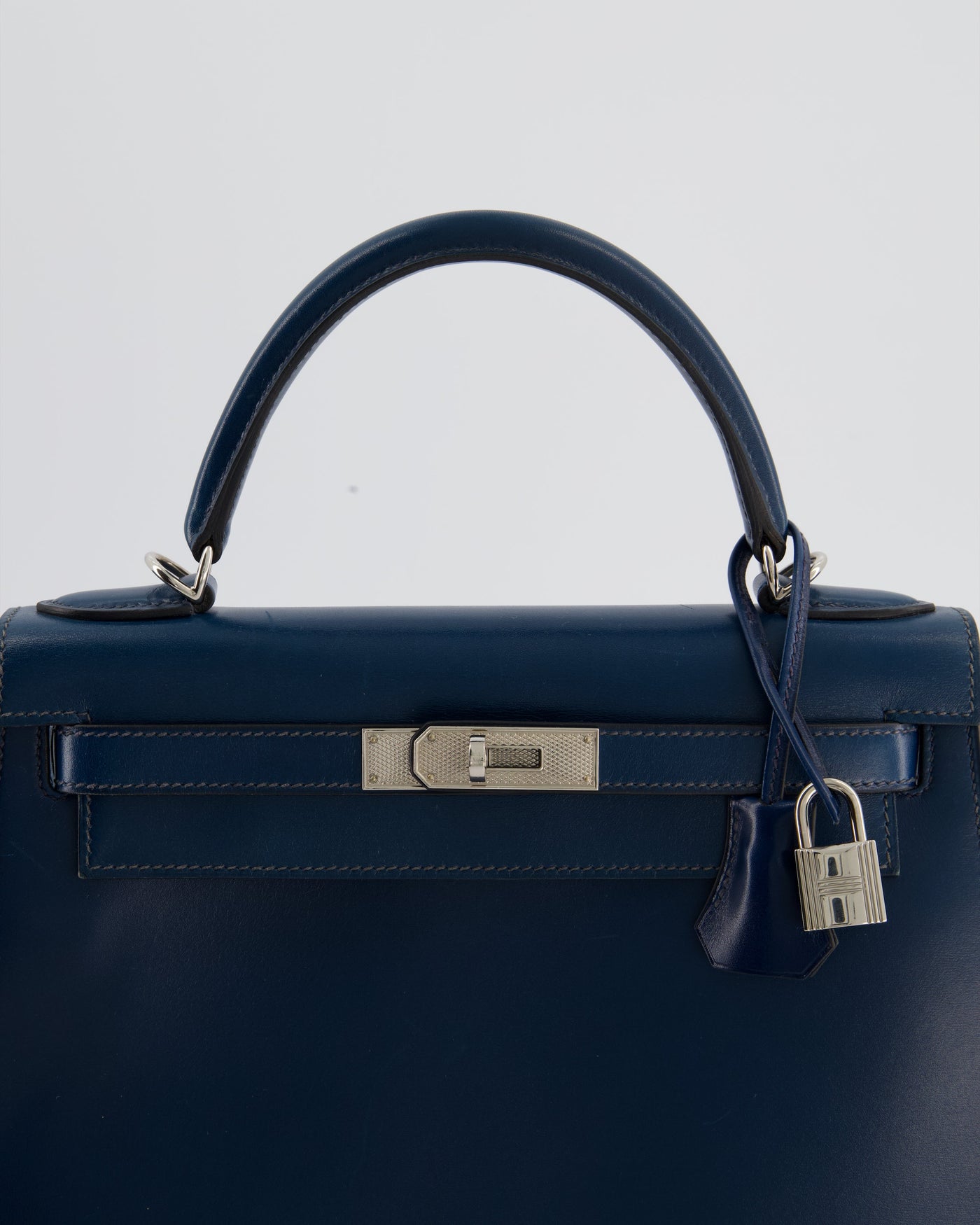 *VERY RARE* Hermes Kelly 28 Sellier Bag in Bleu De Prusse Box Calf Leather with Guilloche Palladium Hardware - Product Image 16