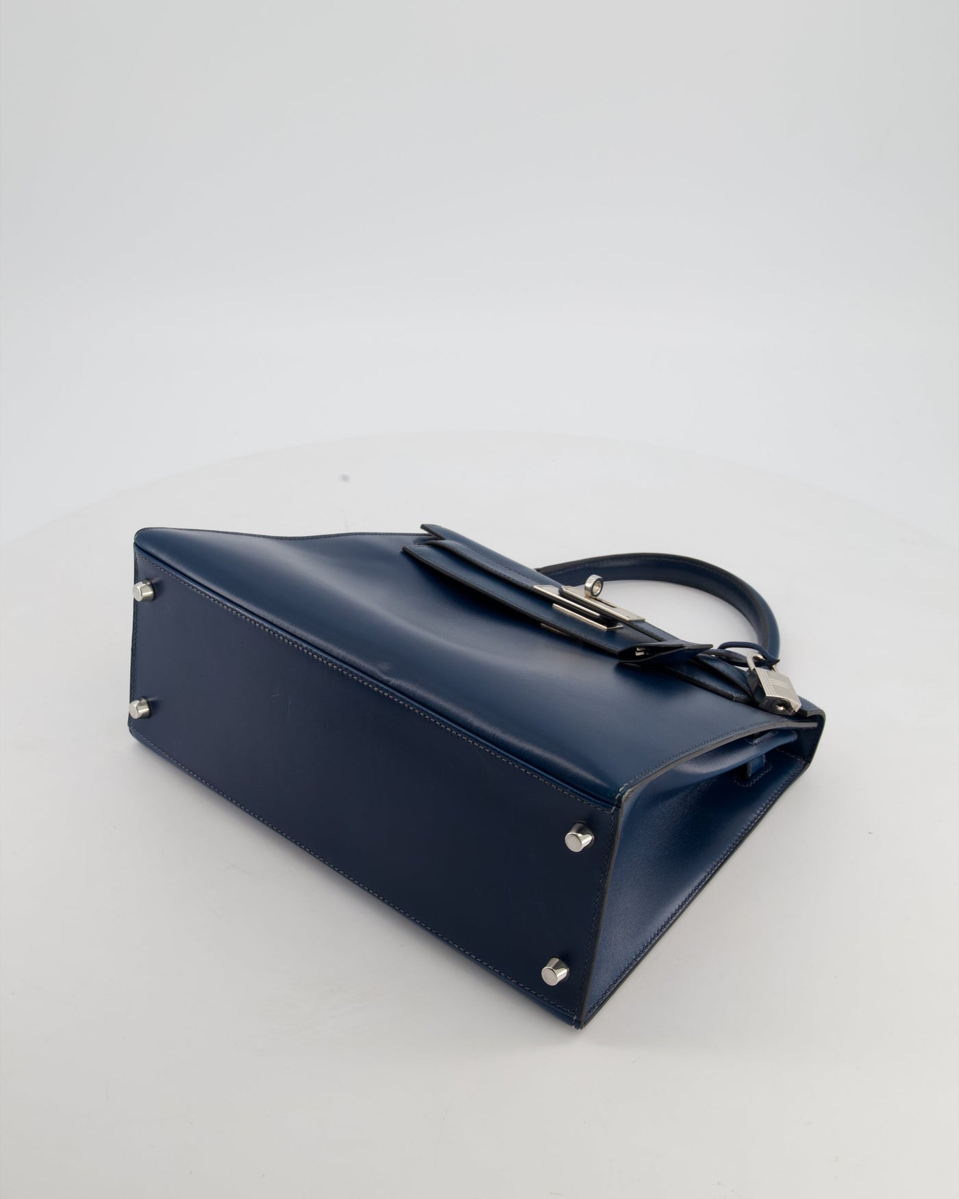*VERY RARE* Hermes Kelly 28 Sellier Bag in Bleu De Prusse Box Calf Leather with Guilloche Palladium Hardware - Product Image 20