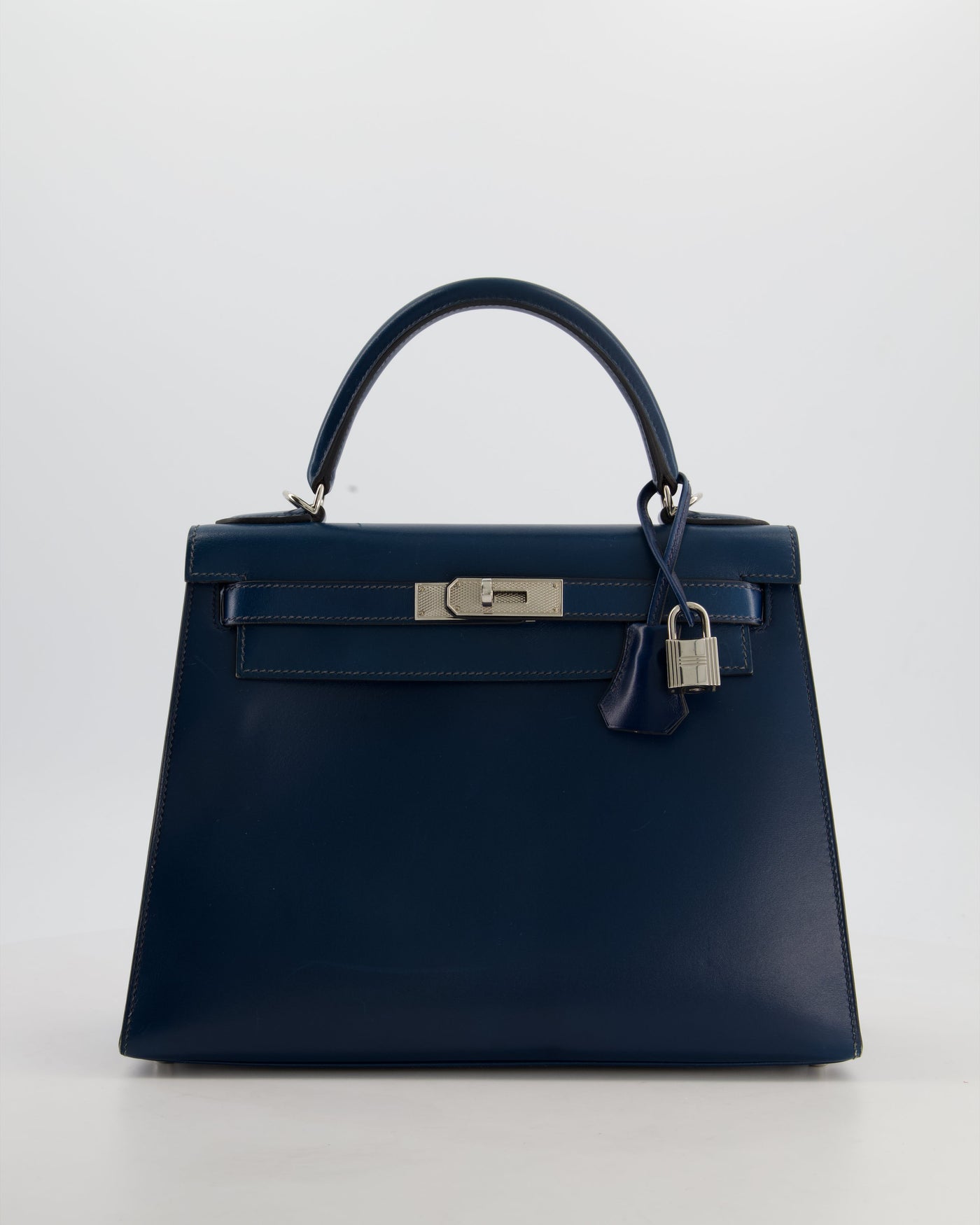 *VERY RARE* Hermes Kelly 28 Sellier Bag in Bleu De Prusse Box Calf Leather with Guilloche Palladium Hardware - Product Image 4