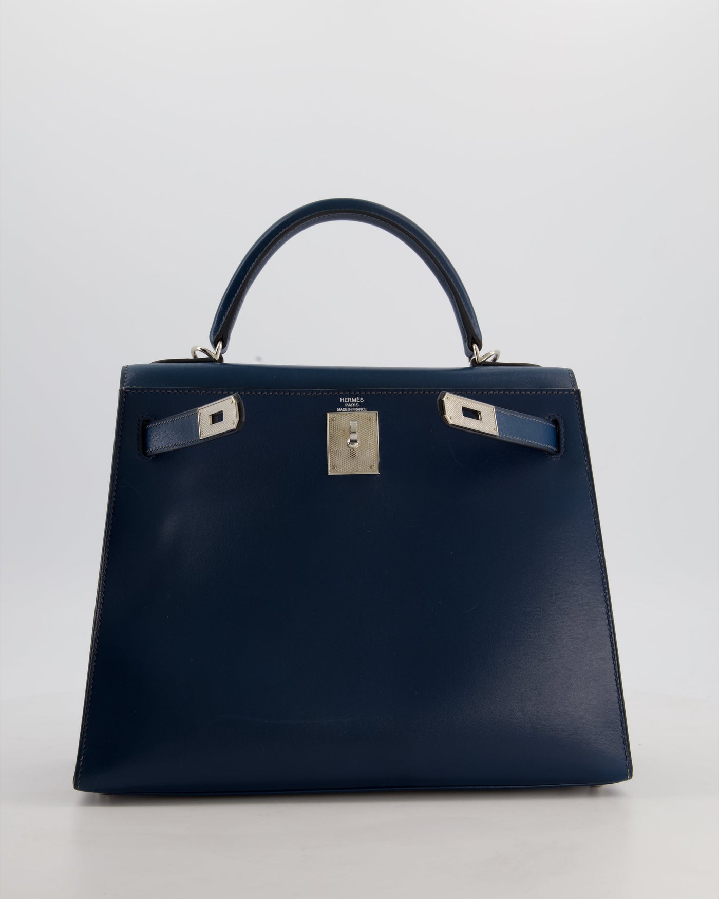 *VERY RARE* Hermes Kelly 28 Sellier Bag in Bleu De Prusse Box Calf Leather with Guilloche Palladium Hardware - Product Image 5
