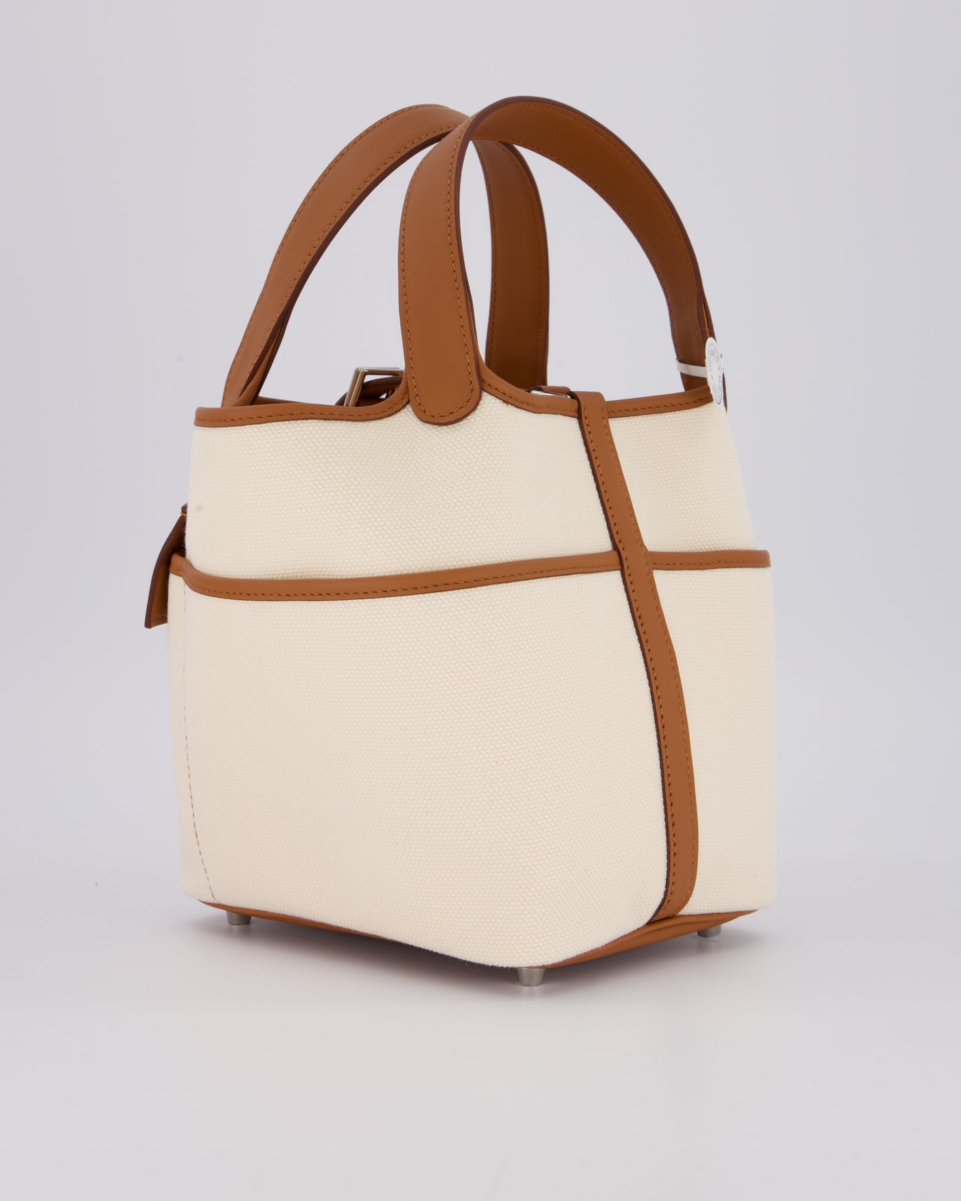 *HOT* Hermes Picotin 18 Lock Cargo Bag in Ecru Canvas & Gold Swift Leather with Palladium Hardware - Product Image 5