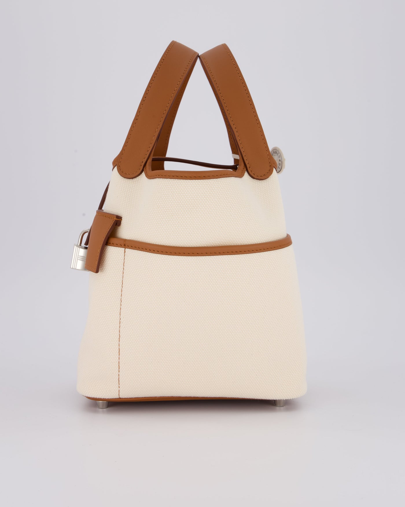 *HOT* Hermes Picotin 18 Lock Cargo Bag in Ecru Canvas & Gold Swift Leather with Palladium Hardware - Product Image 6