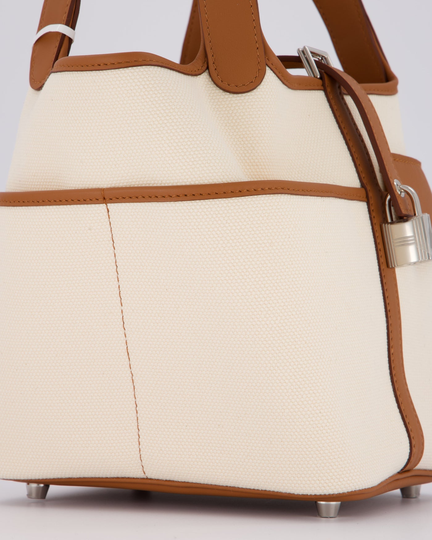 *HOT* Hermes Picotin 18 Lock Cargo Bag in Ecru Canvas & Gold Swift Leather with Palladium Hardware - Product Image 9