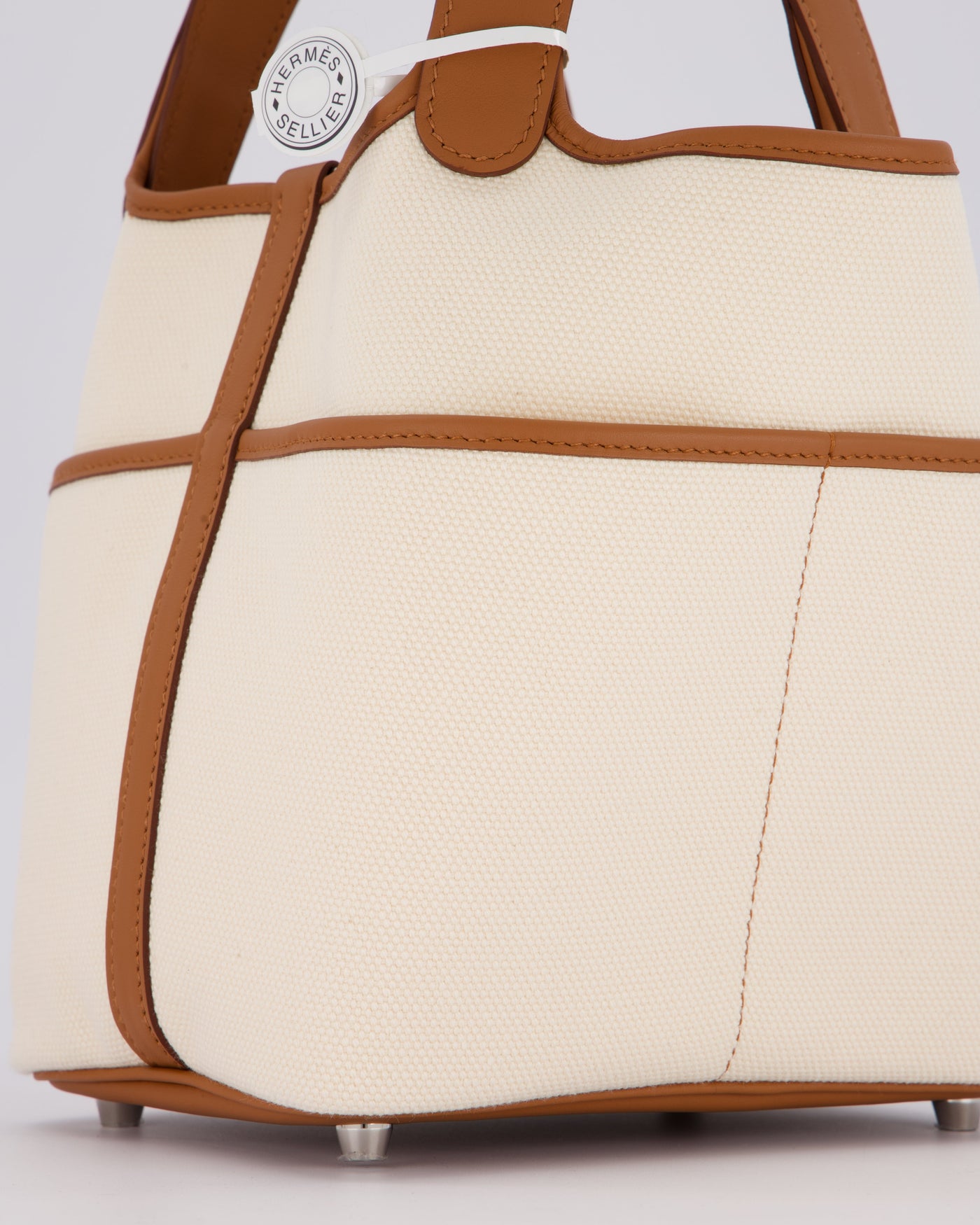 *HOT* Hermes Picotin 18 Lock Cargo Bag in Ecru Canvas & Gold Swift Leather with Palladium Hardware - Product Image 10