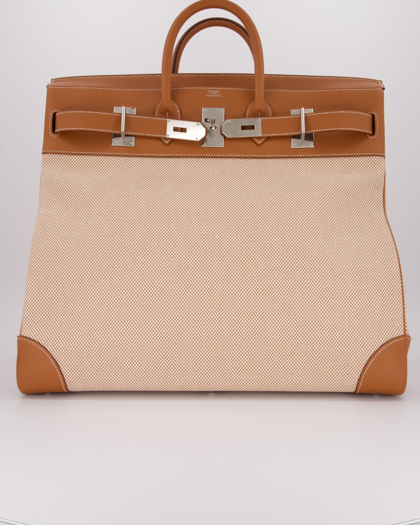 *RARE* Hermes Haut à Courroies HAC 50 Bag in Gold Evercolour Leather & Écru/Beige Toile Cross Canvas with Palladium Hardware - Product Image 2