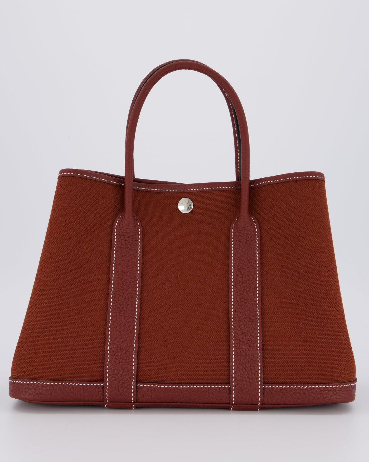 Hermes Garden Party 30 Bag in Rouge H Canvas and Negonda Leather with Palladium Hardware | Studio Nafay