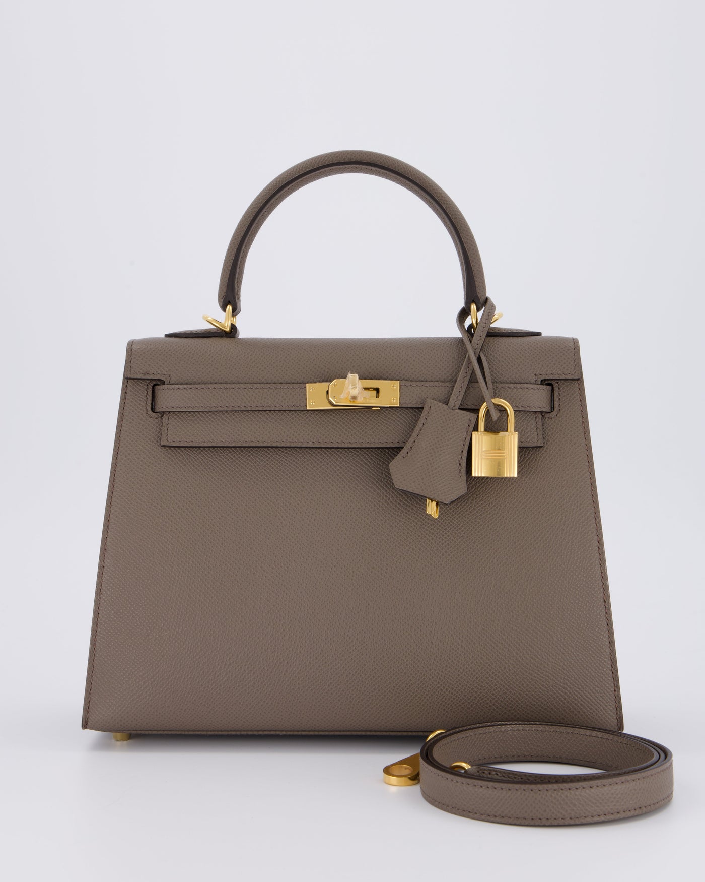*RARE* Hermes Kelly 25 Sellier Bag in Gris Etain Epsom Leather with Gold Hardware | Studio Nafay