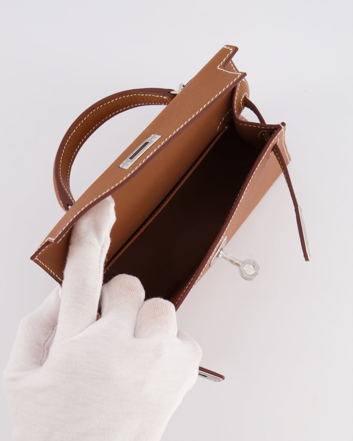 Hermes Mini Kelly II 20 Bag in Gold Epsom Leather with Palladium Hardware - Product Image 18