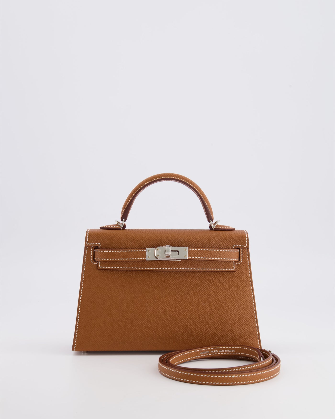 Hermes Mini Kelly II 20 Bag in Gold Epsom Leather with Palladium Hardware | Studio Nafay