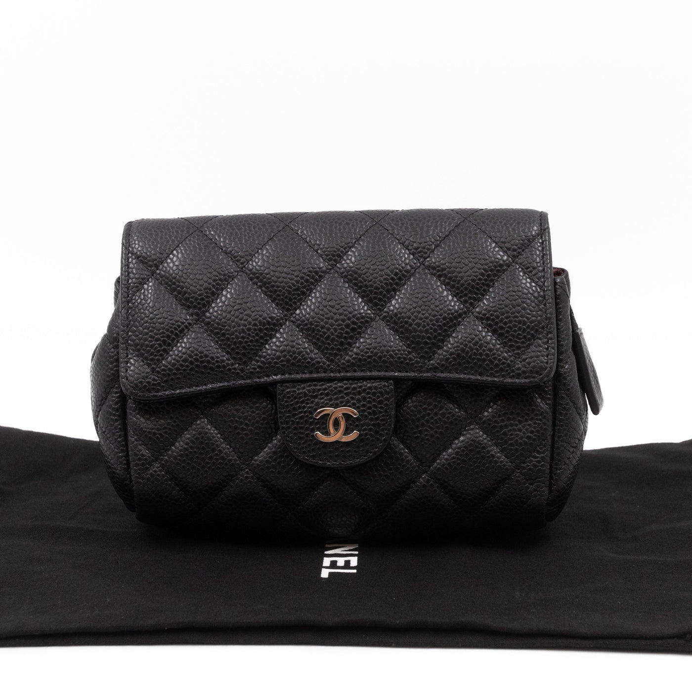 Small Flap Cosmetic Case Quilted Caviar Black | Studio Nafay