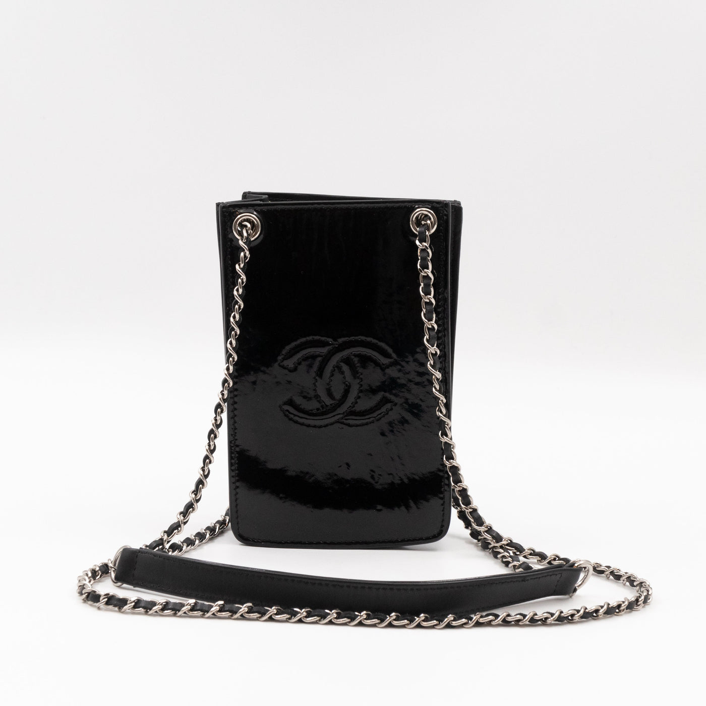 CC Phone Holder Crossbody Bag Black Patent Leather | Studio Nafay