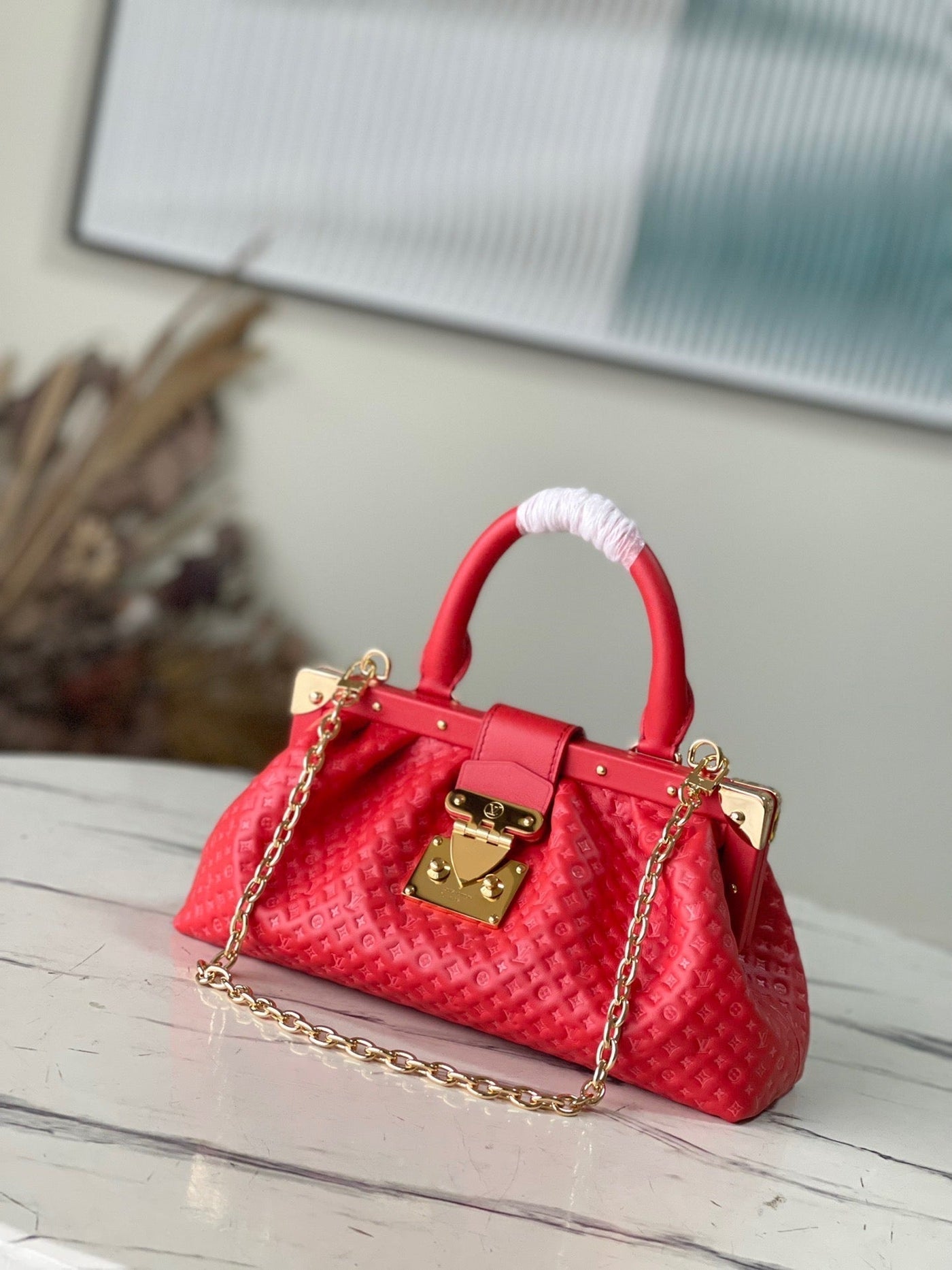 Red Monogram Clutch Leather Handbag for Women - Product Image 2