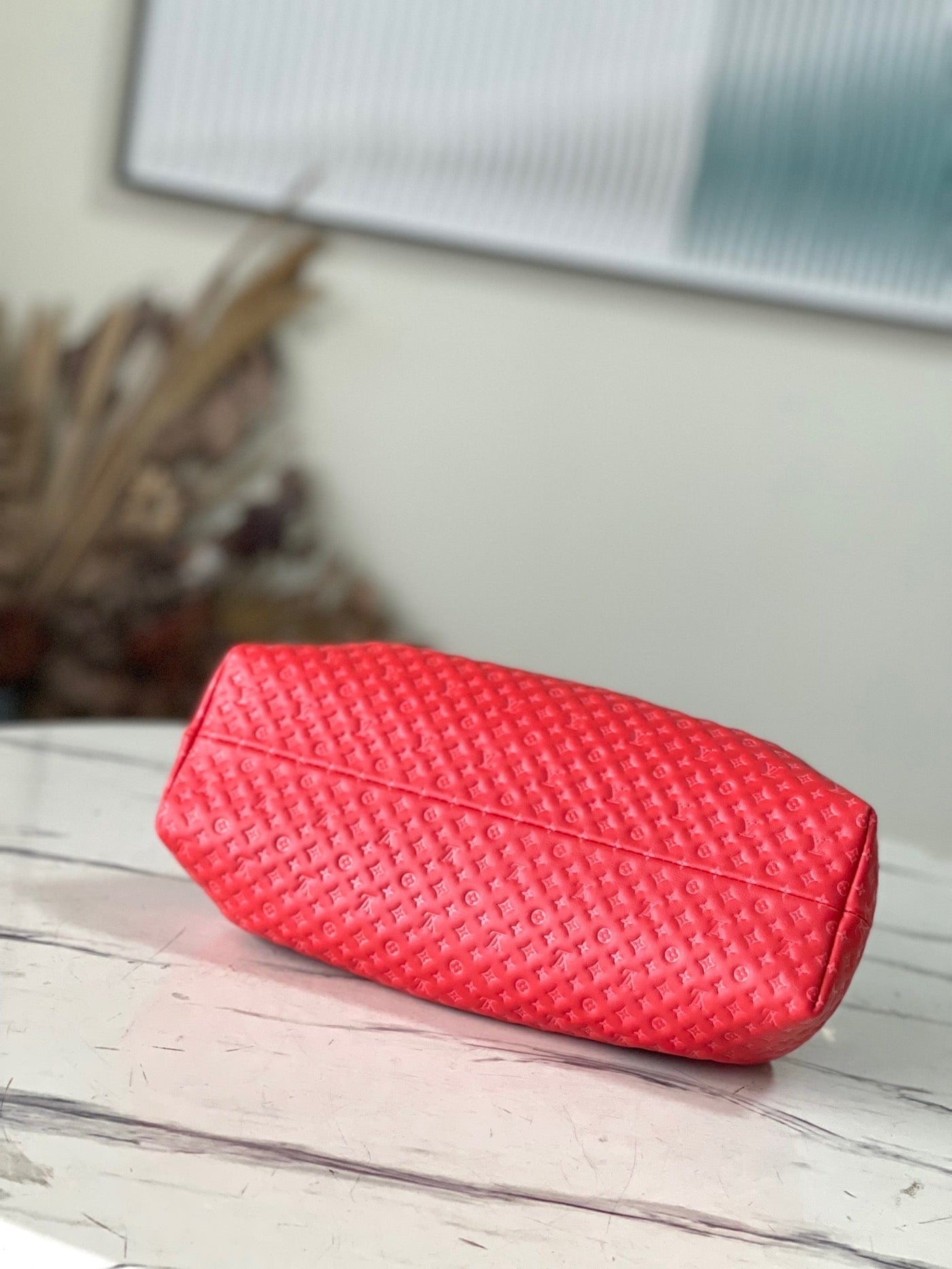 Red Monogram Clutch Leather Handbag for Women - Product Image 5