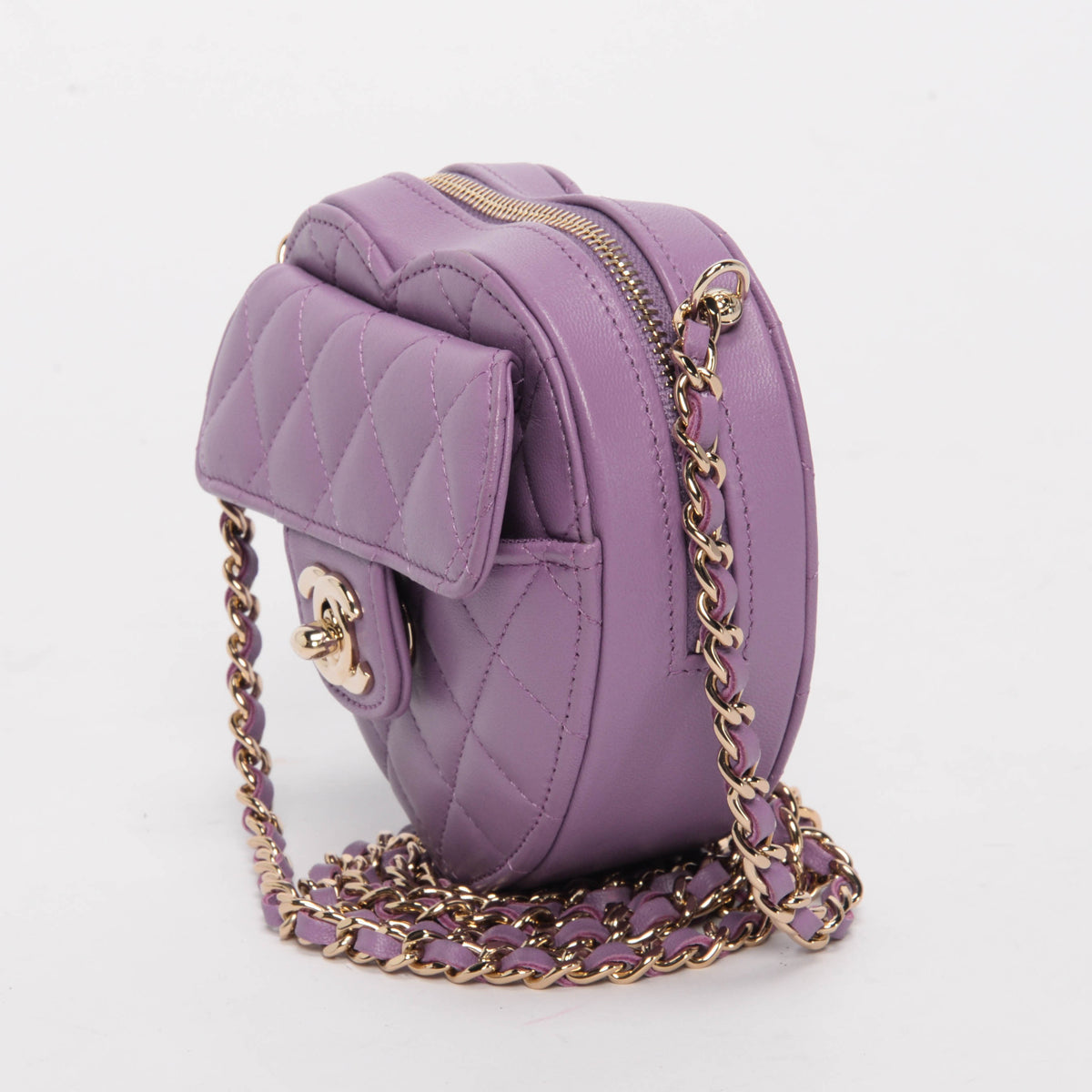 chl Purple Quilted Lambskin Small Heart Clutch With Chain - Product Image 2