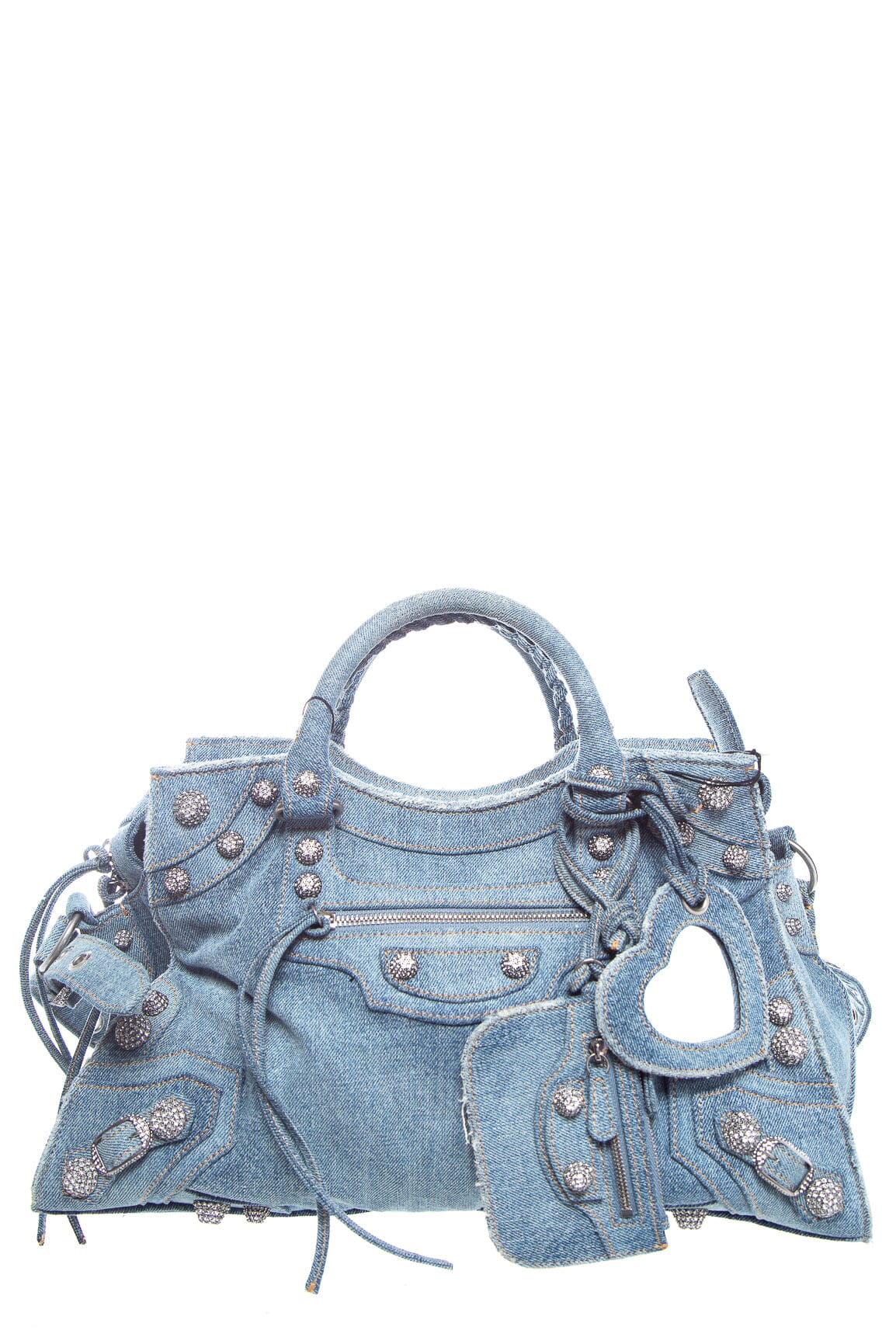 Balenciaga Denim Rhinestone City Shoulder Bag | Studio Nafay
