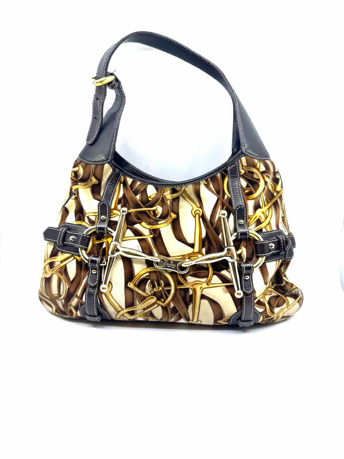 GUCCI Brown, beige Velvet Horsebit Handbag | Studio Nafay