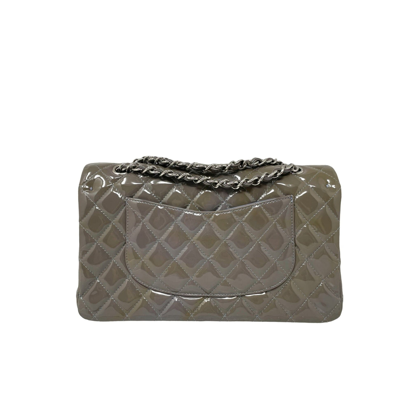 CHANEL Chanel Classic Patent Medium Double Flap Bag - Grey | Studio Nafay