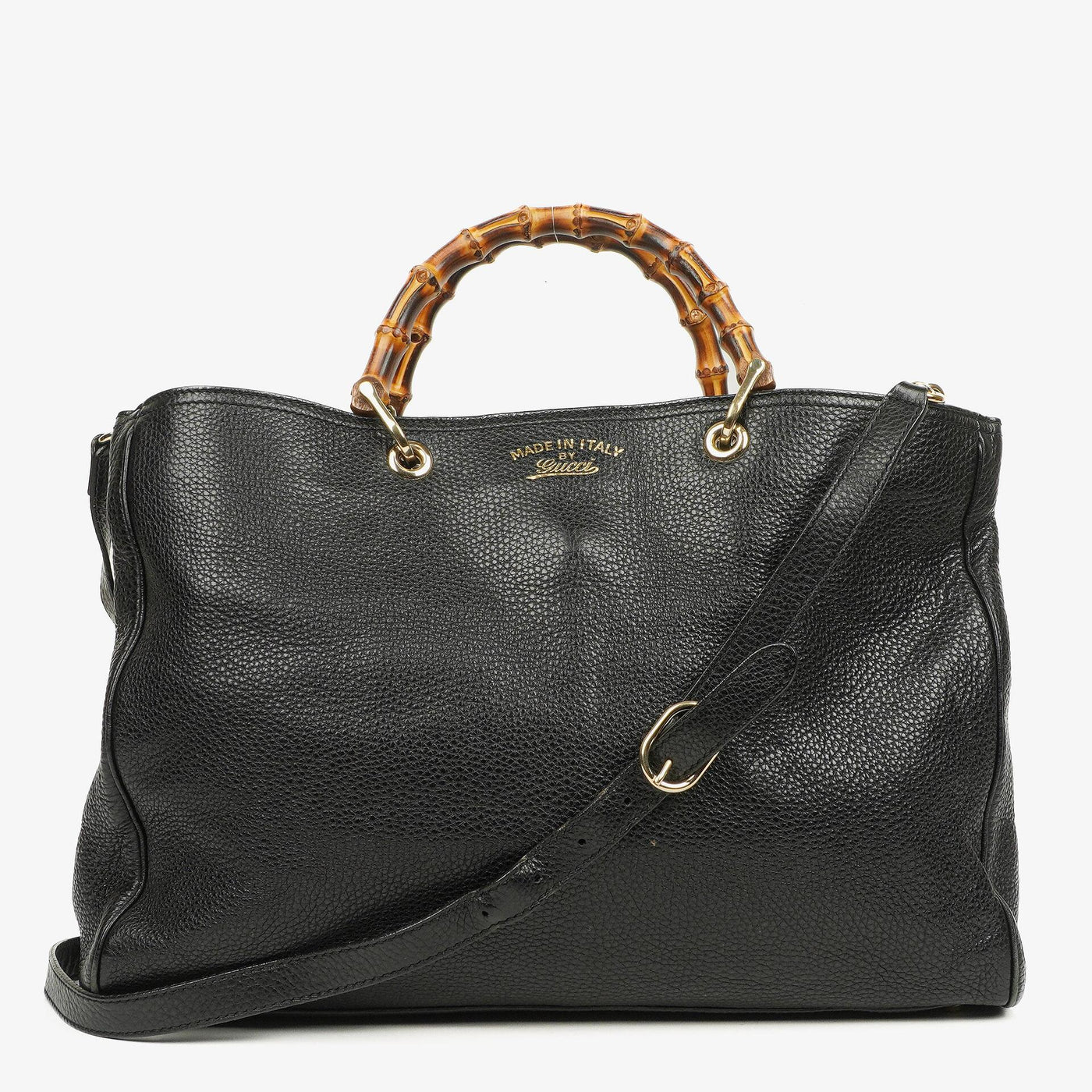 Gucci Black Pebbled Leather Bamboo Shopper Top Handle Large Tote Bag | Studio Nafay