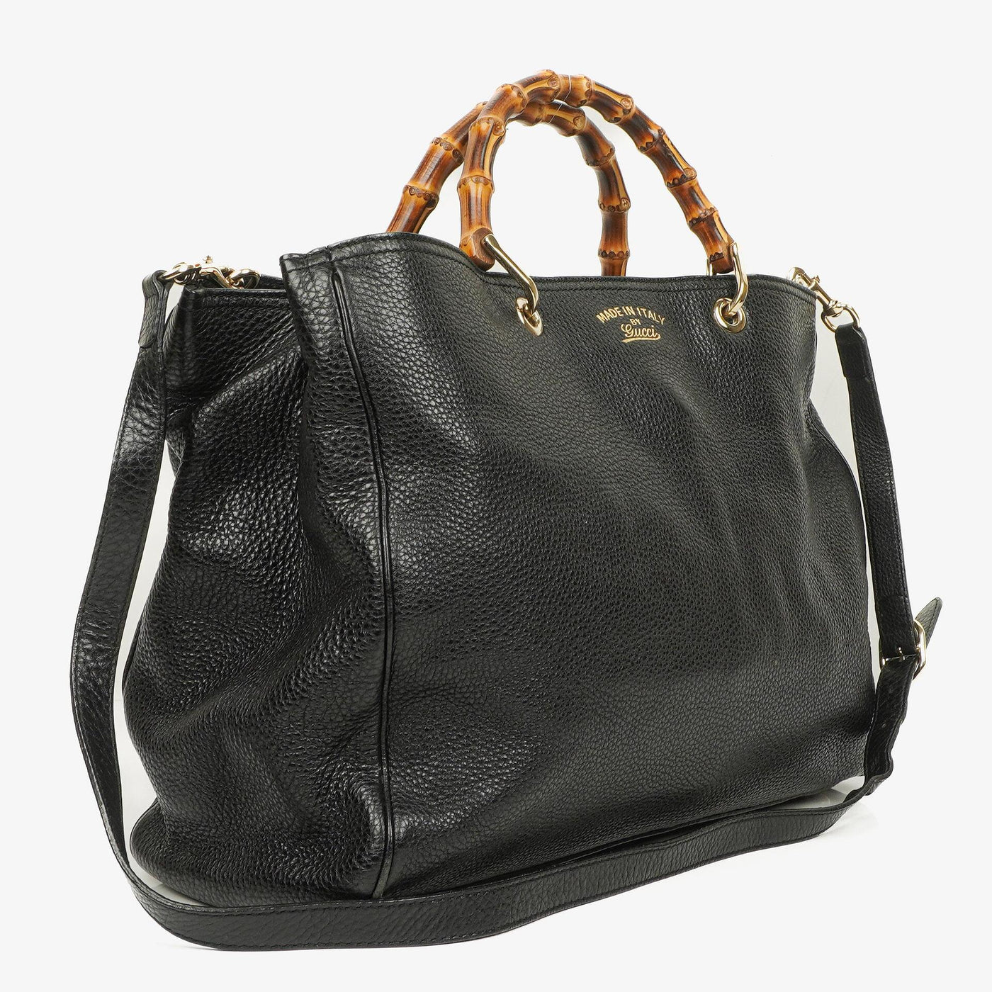 Gucci Black Pebbled Leather Bamboo Shopper Top Handle Large Tote Bag - Product Image 4