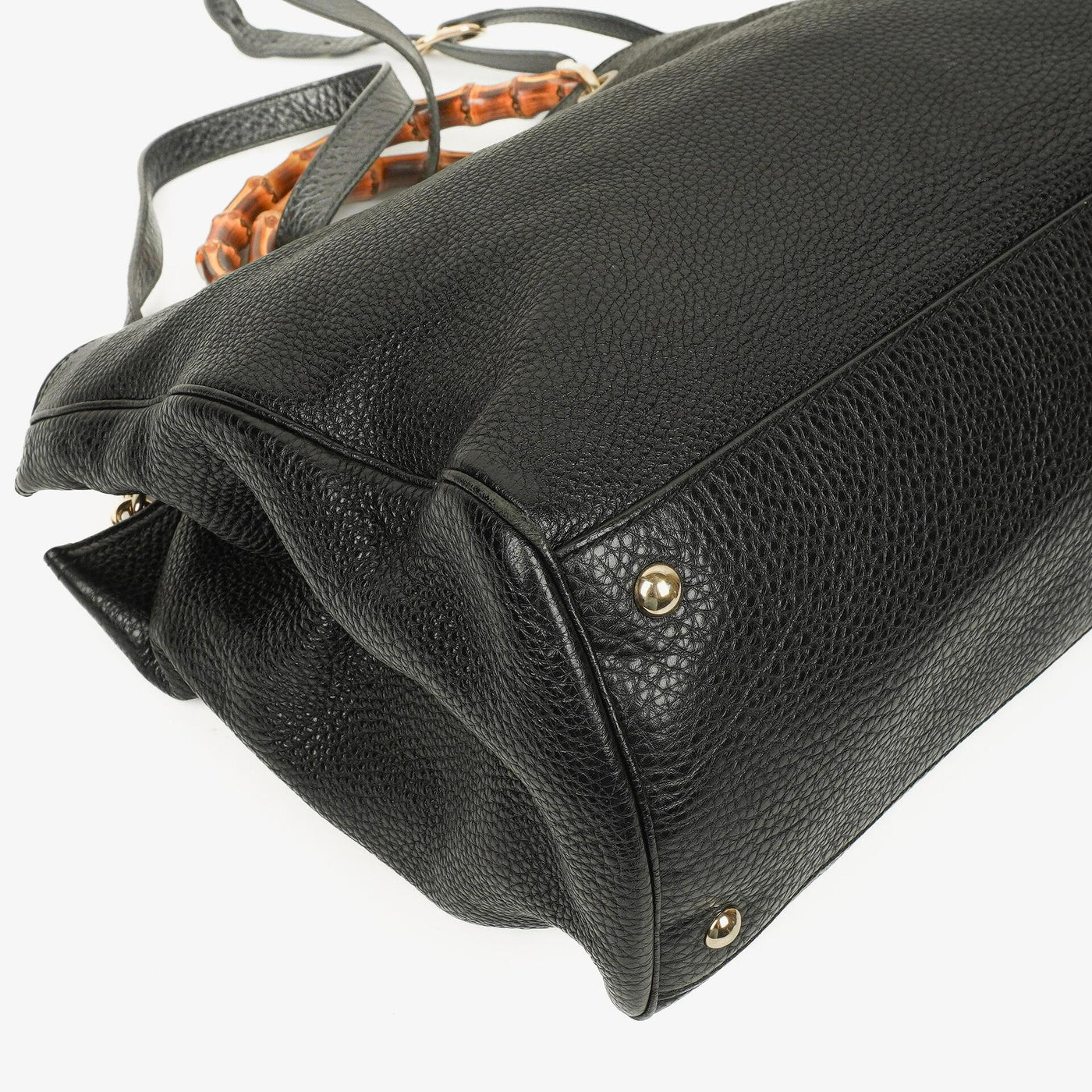 Gucci Black Pebbled Leather Bamboo Shopper Top Handle Large Tote Bag - Product Image 7