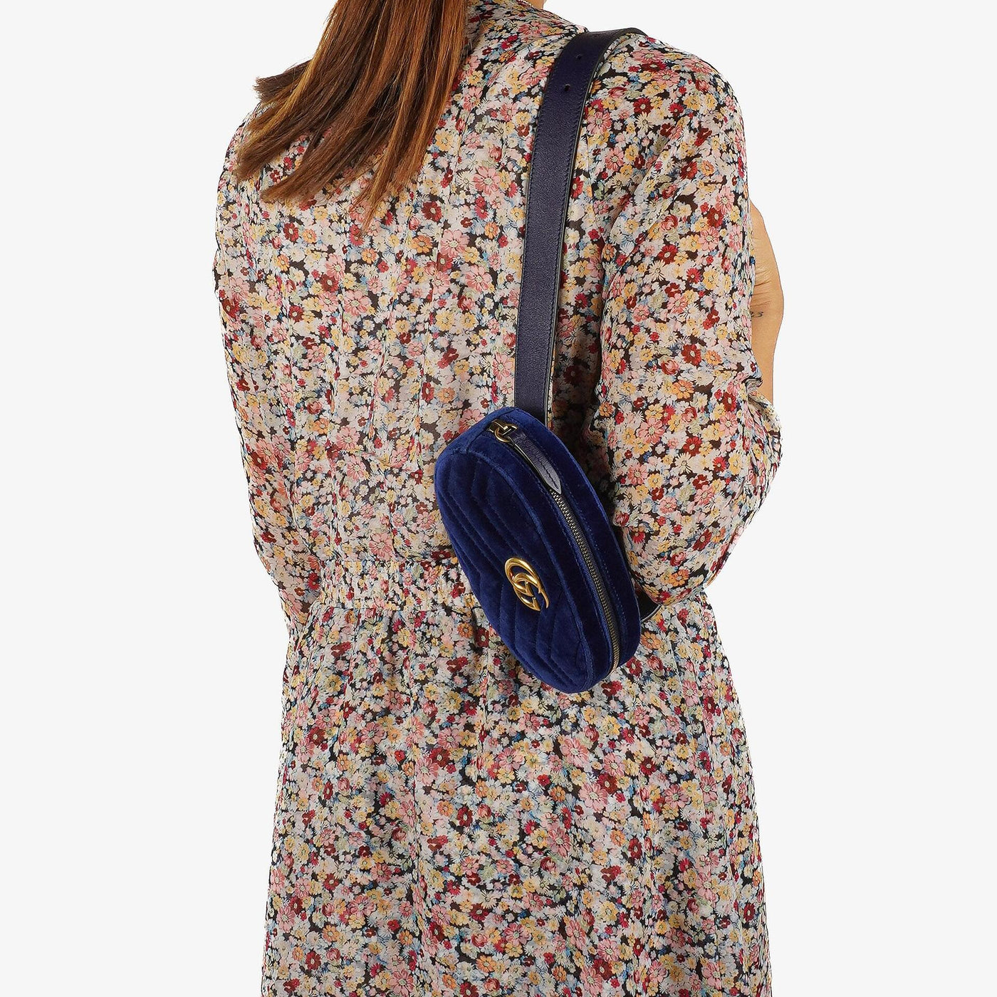 Gucci GG Marmont Matelasse Cobalt Blue Velvet Belt Bag 85 34 - Product Image 5