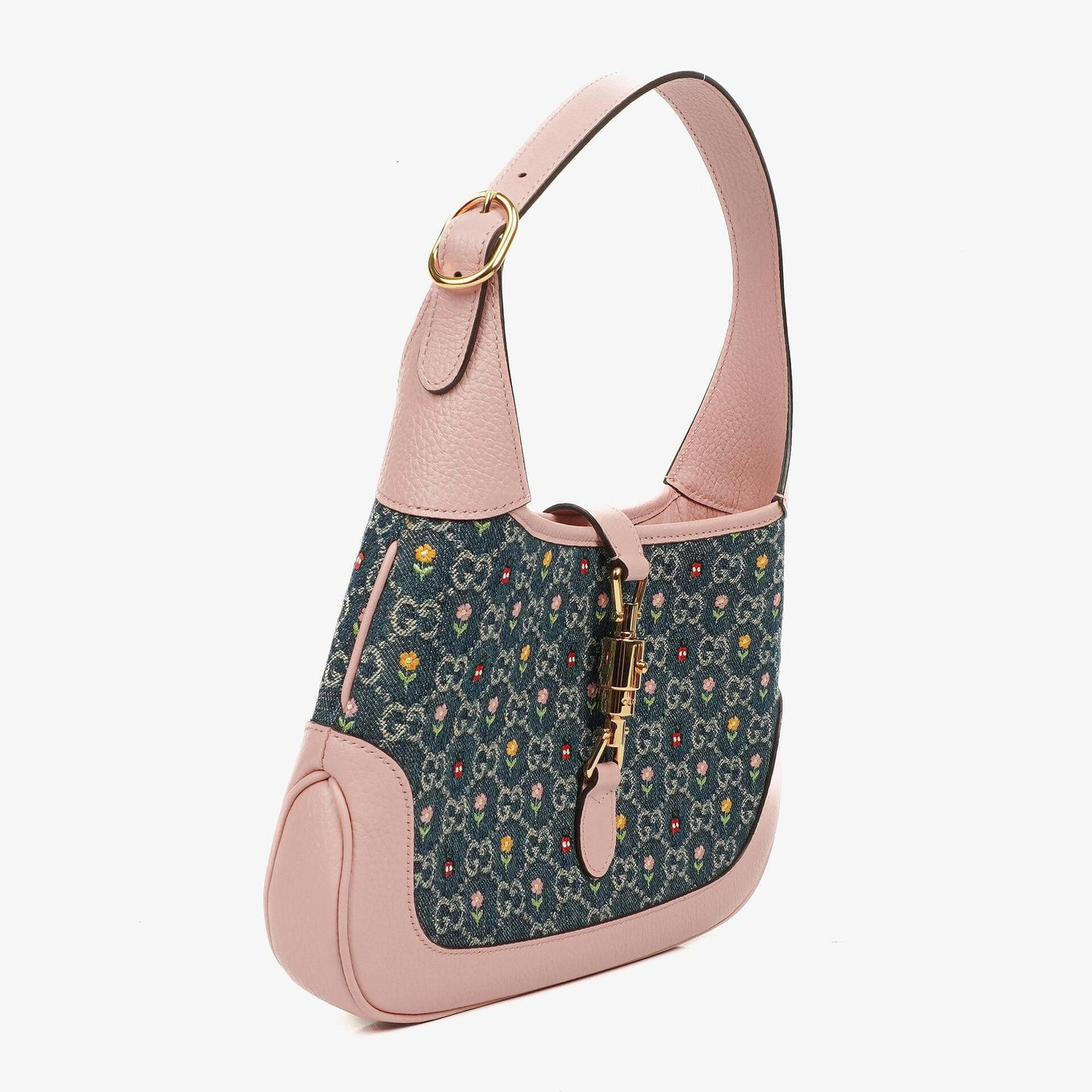 Gucci Jackie Limited Edition Pink/Blue Leather/Denim GG Floral Small Shoulder Bag - Product Image 4