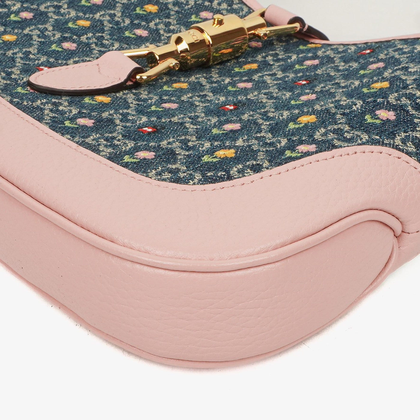 Gucci Jackie Limited Edition Pink/Blue Leather/Denim GG Floral Small Shoulder Bag - Product Image 7