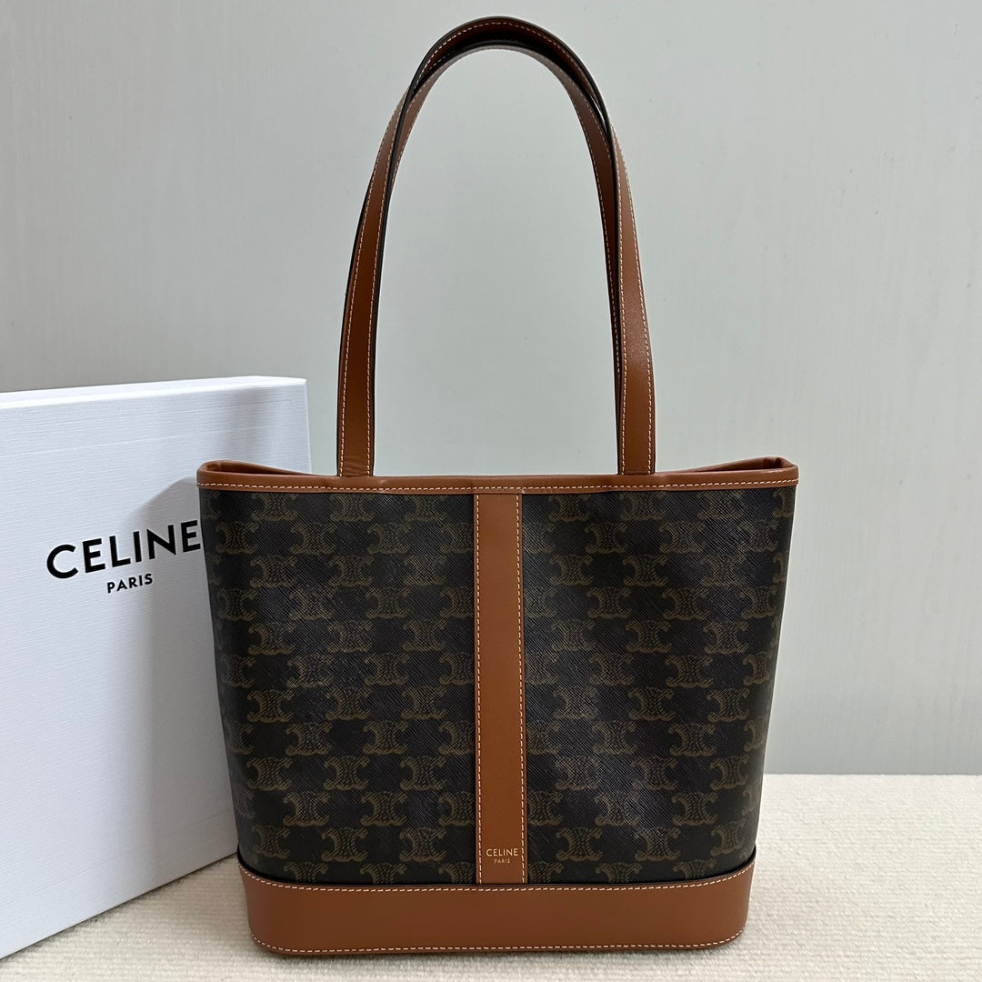 SMALL CABAS TRIOMPHE CANVAS 26.5 TAN CALFSKIN | Studio Nafay