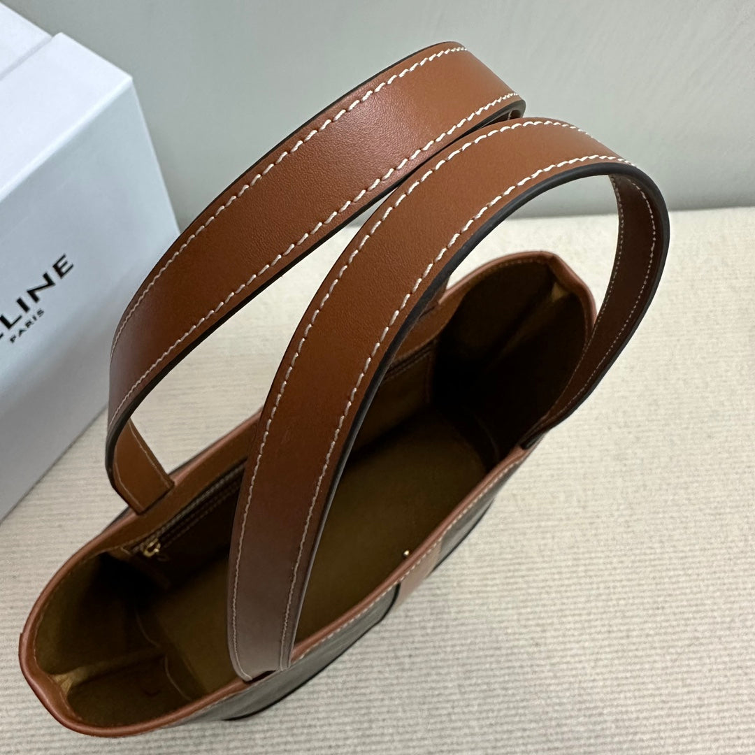 SMALL CABAS TRIOMPHE CANVAS 26.5 TAN CALFSKIN - Product Image 2