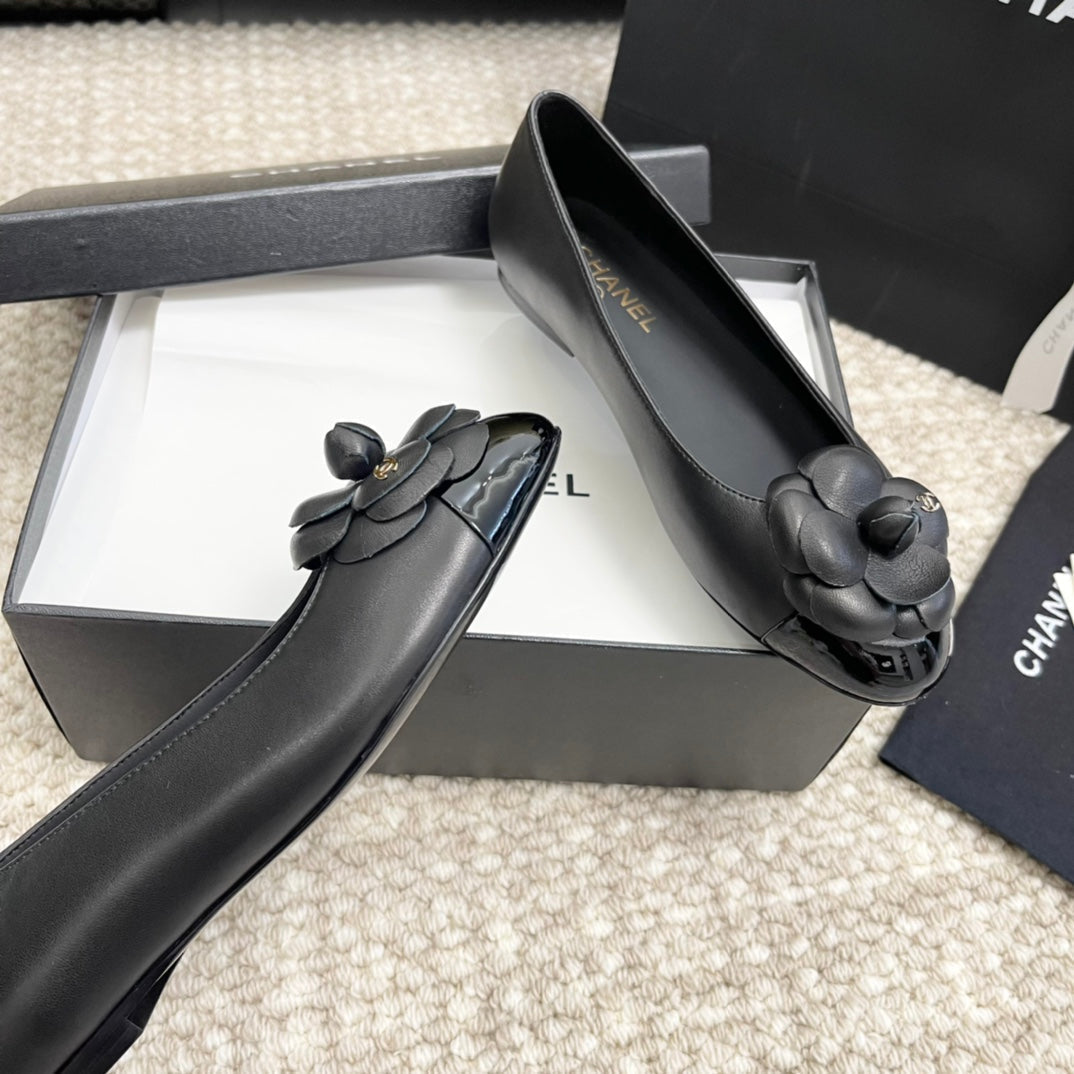 ballet flat flower black calfskin - Product Image 3