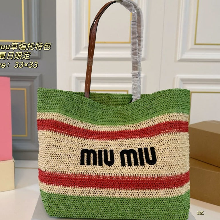 TOTE 33 BAG IN MULTICOLOR WOVEN STRAW | Studio Nafay