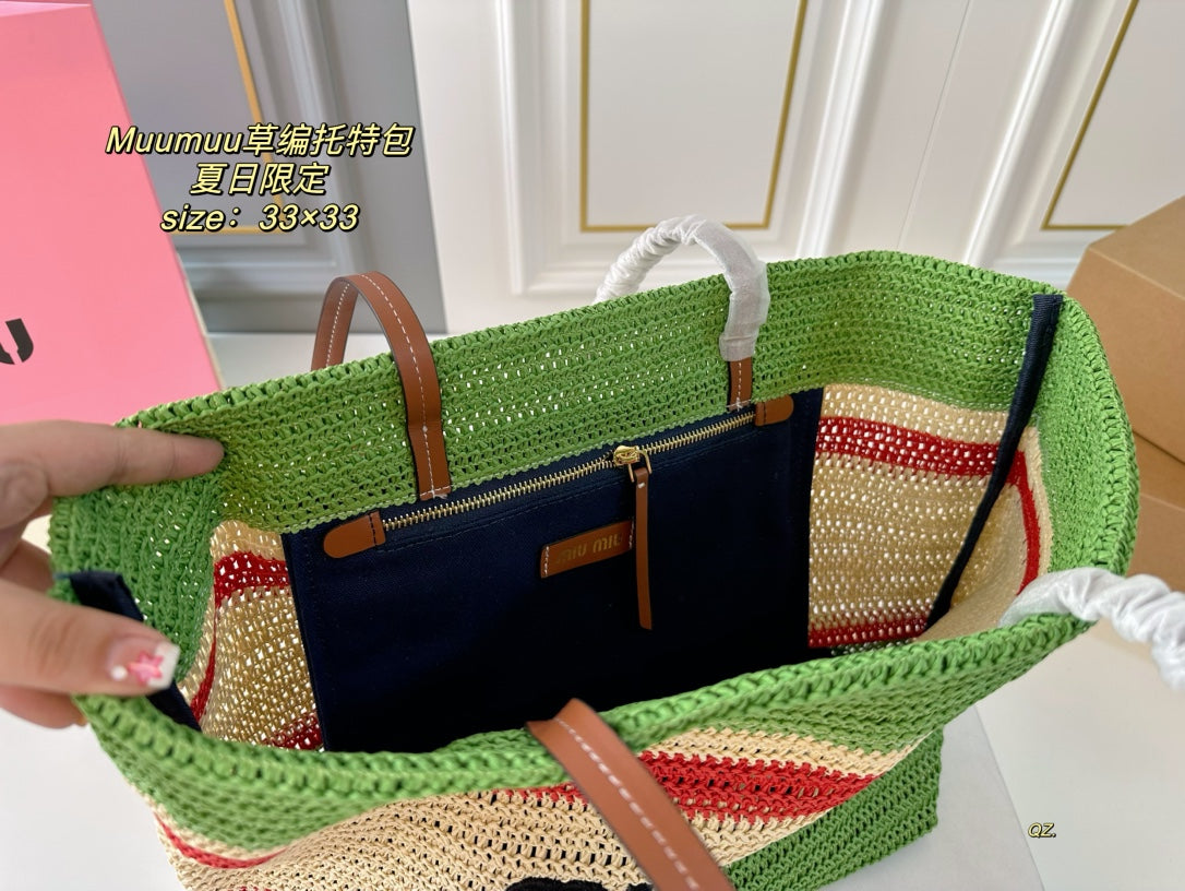 TOTE 33 BAG IN MULTICOLOR WOVEN STRAW - Product Image 5
