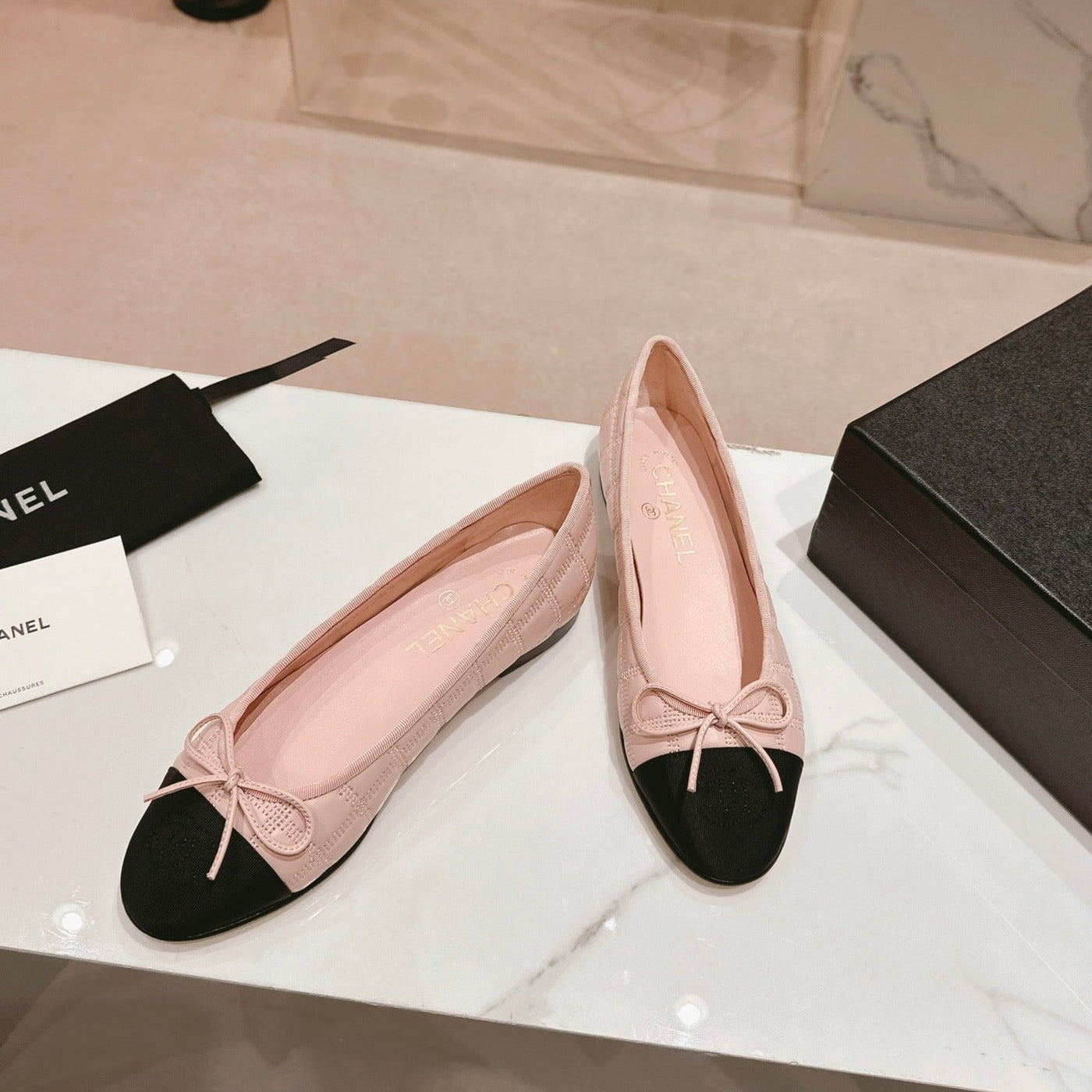 ballet flats pink lambskin embroidery grosgrain | Studio Nafay