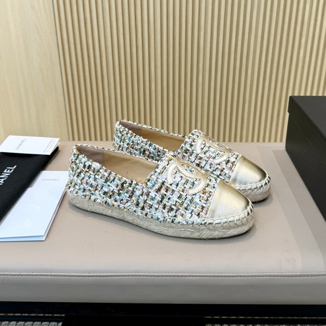 cc espadrilles multicolor tweed gold metalic calfskin | Studio Nafay