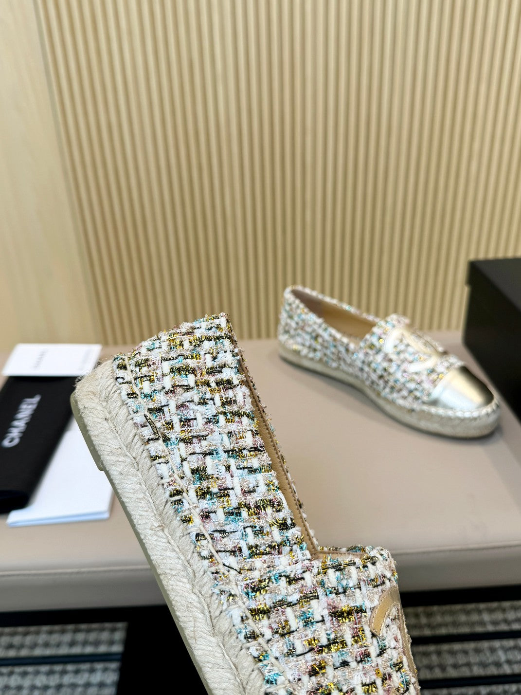 cc espadrilles multicolor tweed gold metalic calfskin - Product Image 5