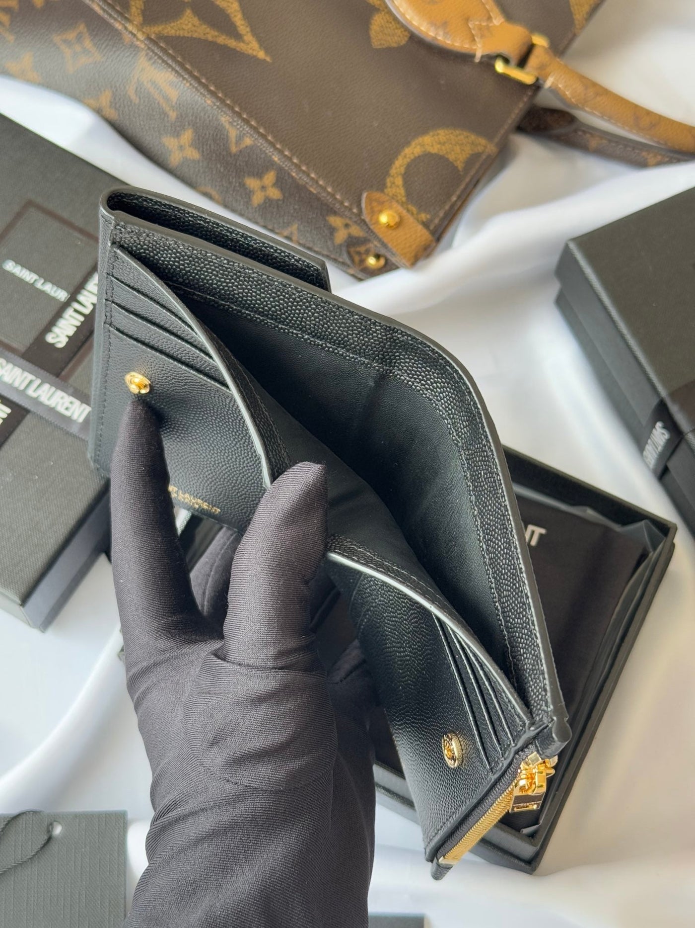 YSL Tri-fold Wallet Black Gold Cowhide 242754 - Product Image 8