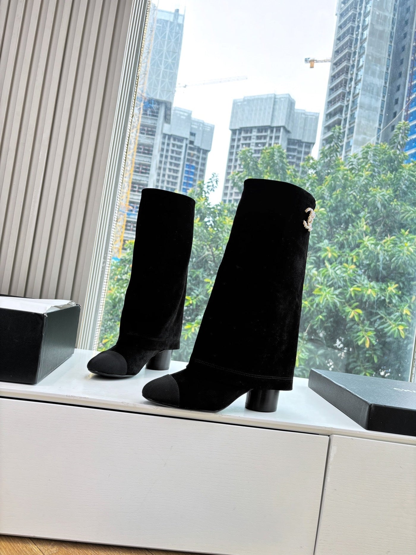 CC 25 High Boot Black Suede Grosgrain 430341 - Product Image 2