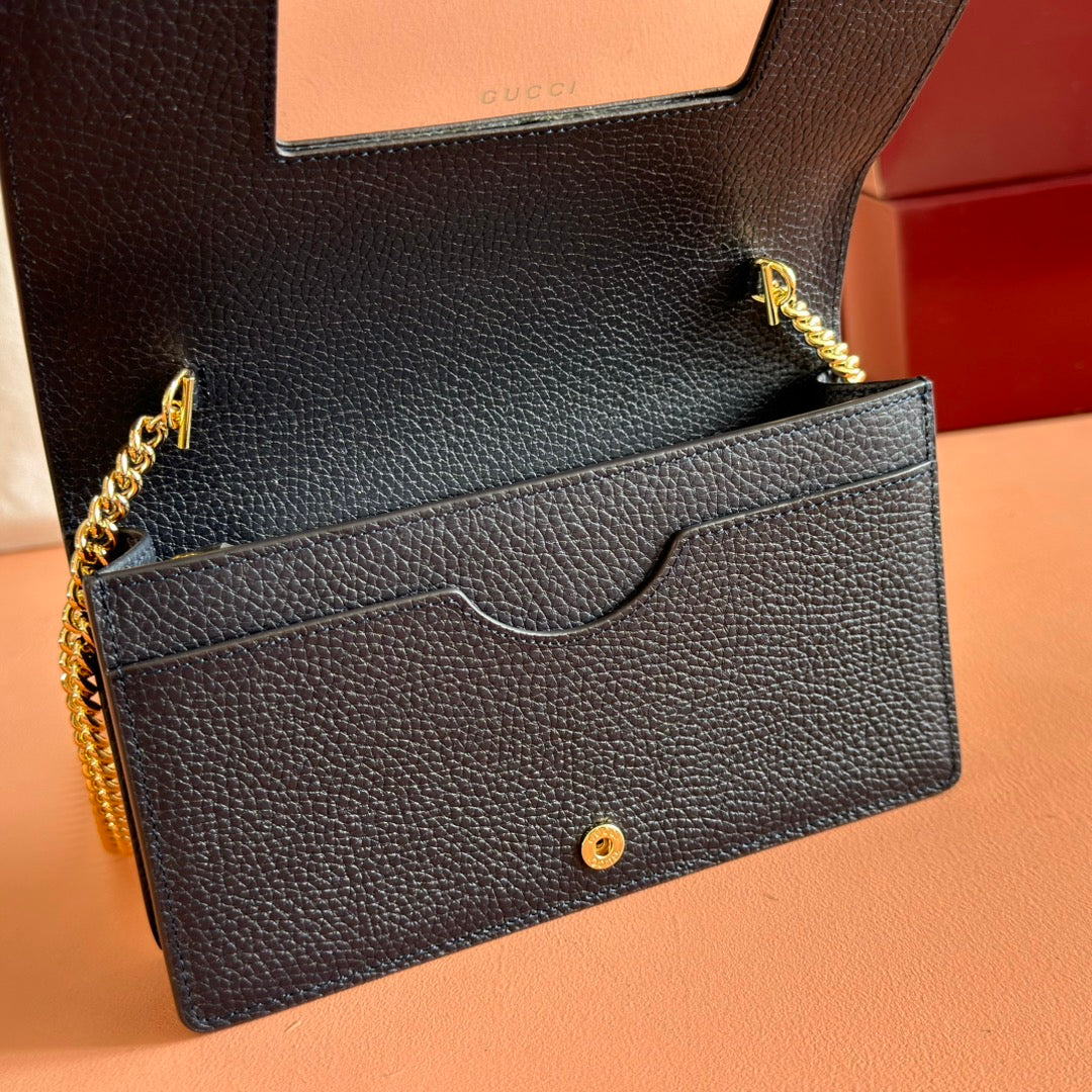 Gucci Marmont Chain Wallet Ebony Blue Black Leather Canvas 255317 - Product Image 5
