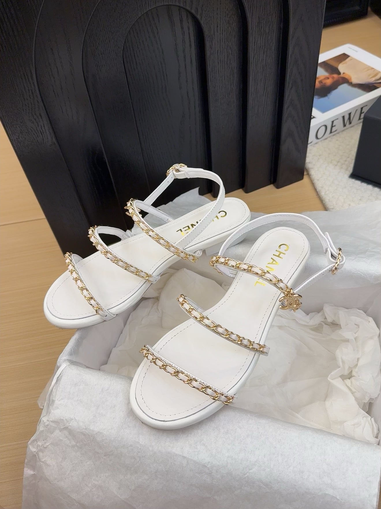 CC 25S Sandal Three Leather Strap White Calfskin - Product Image 7