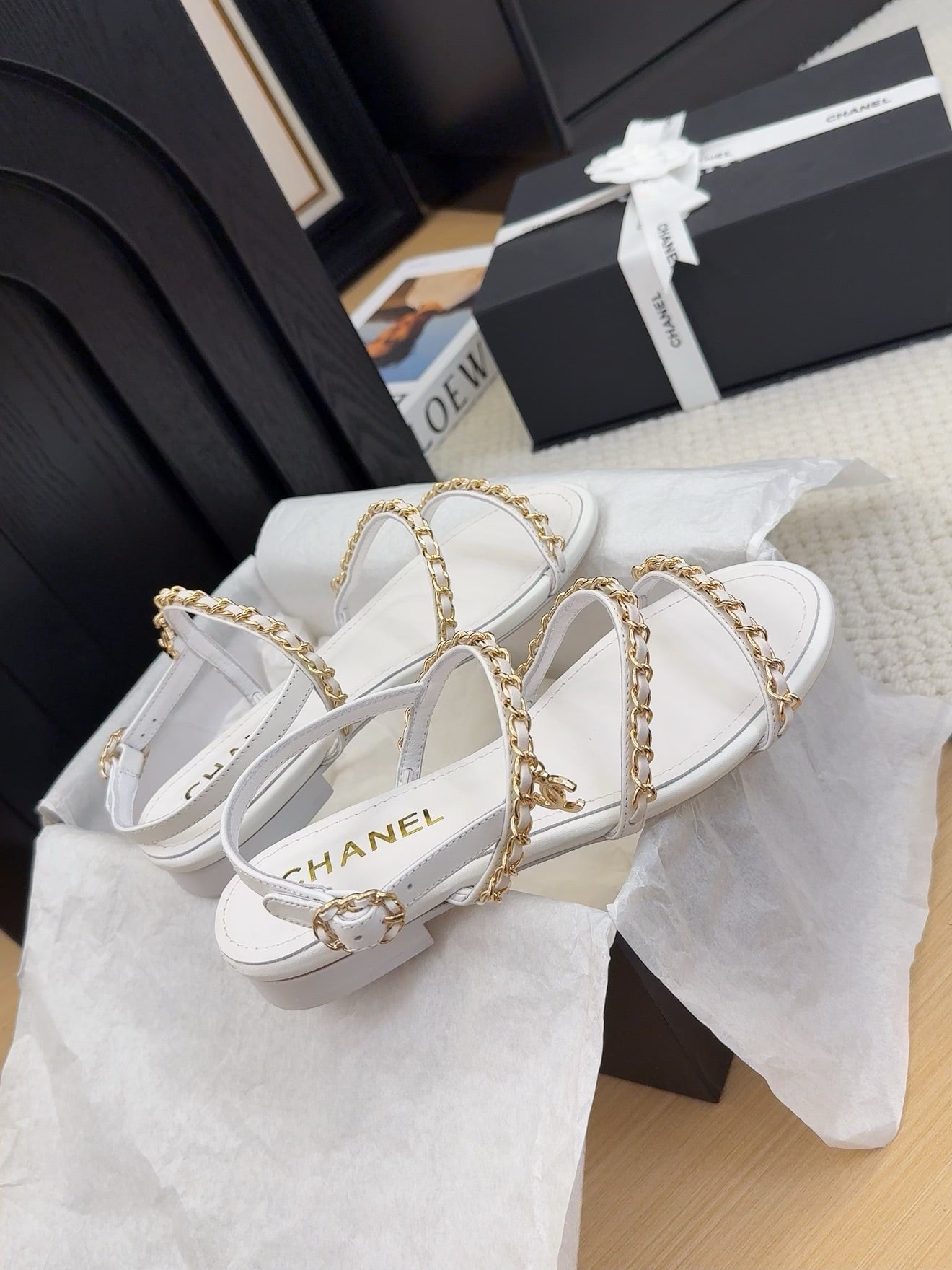 CC 25S Sandal Three Leather Strap White Calfskin - Product Image 8