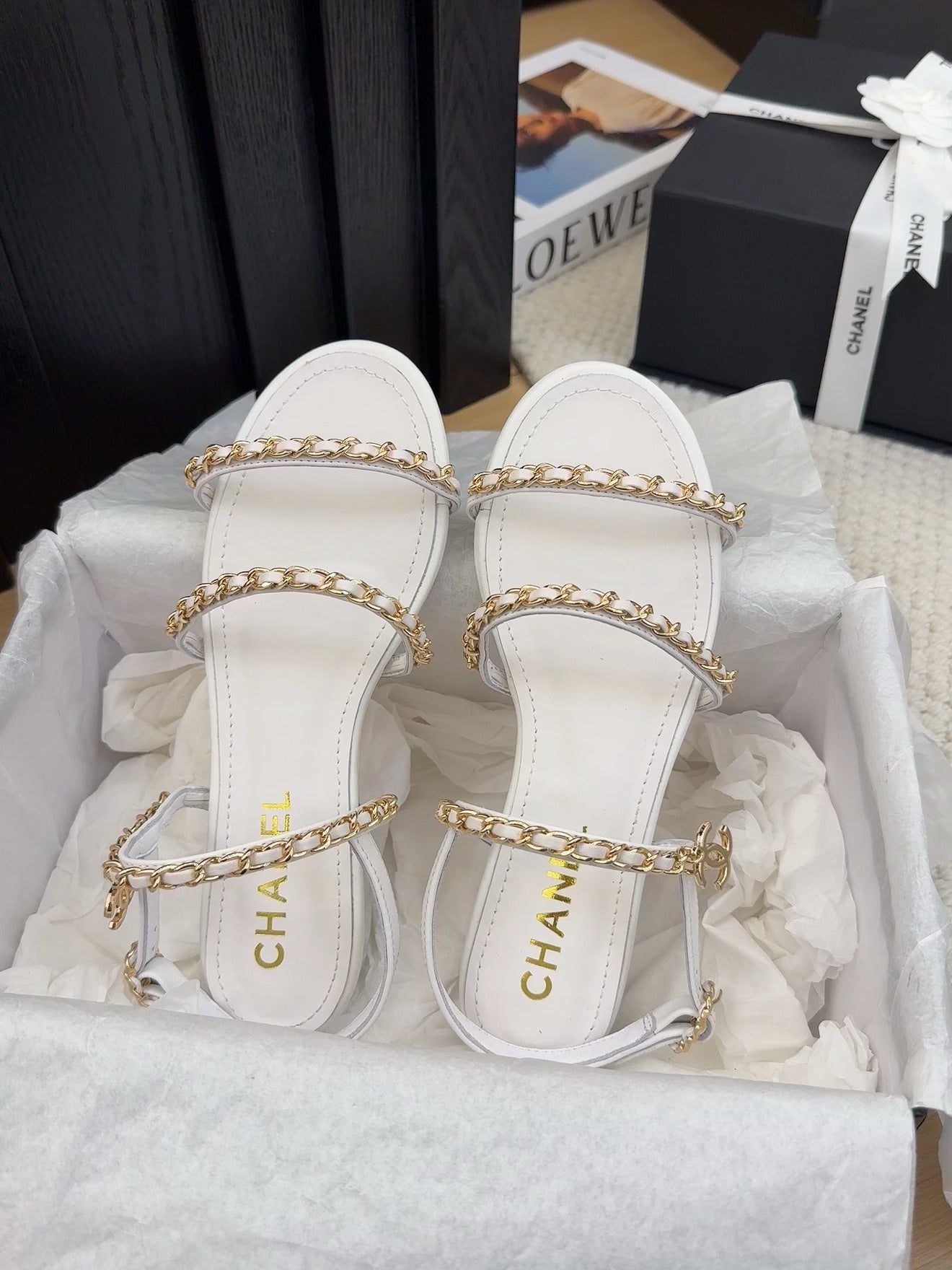 CC 25S Sandal Three Leather Strap White Calfskin - Product Image 9