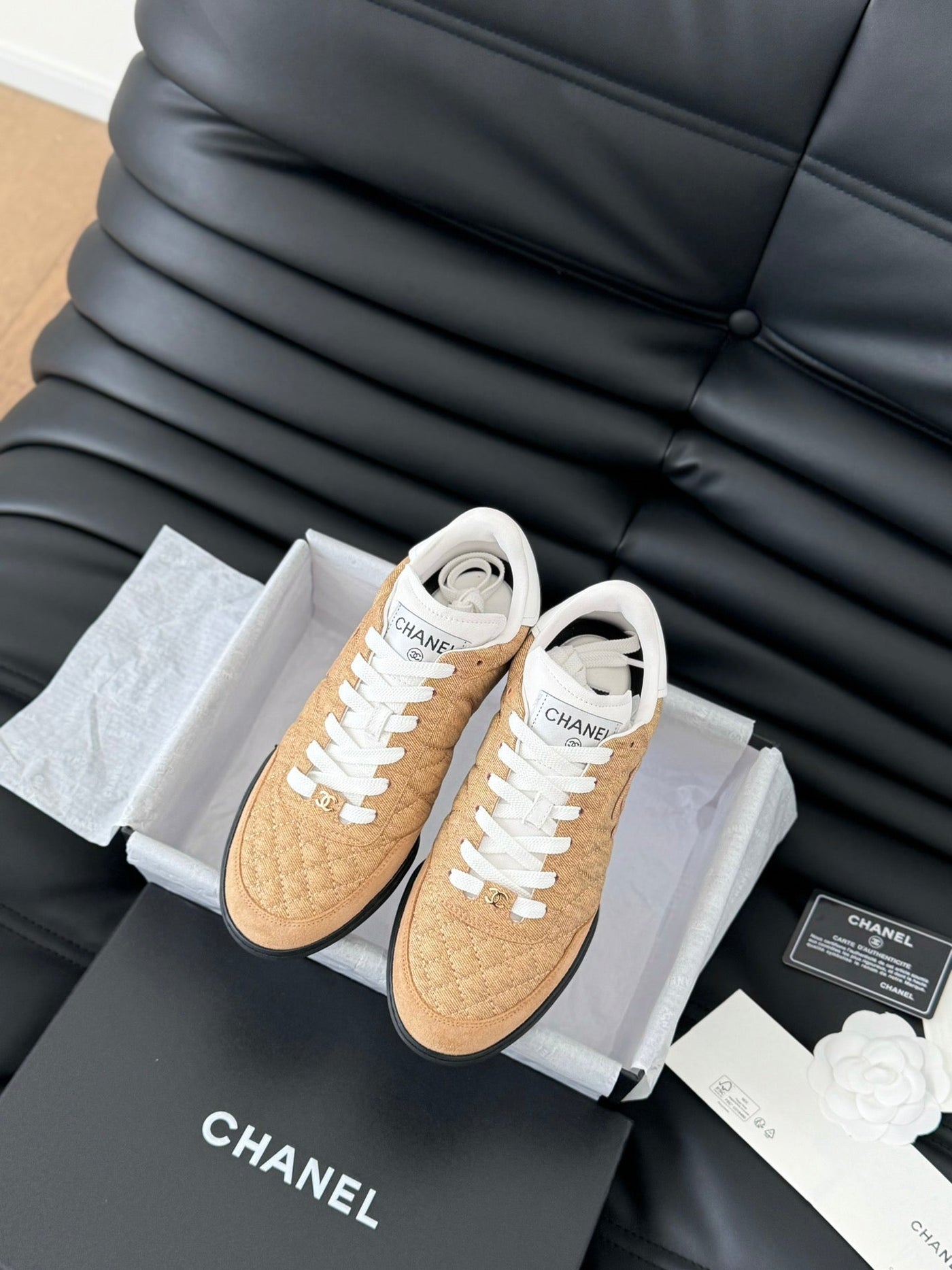CC SNEAKER IN PEANUT BROWN MIX WHITE EMBROIDERED LAMBSKIN - Product Image 3