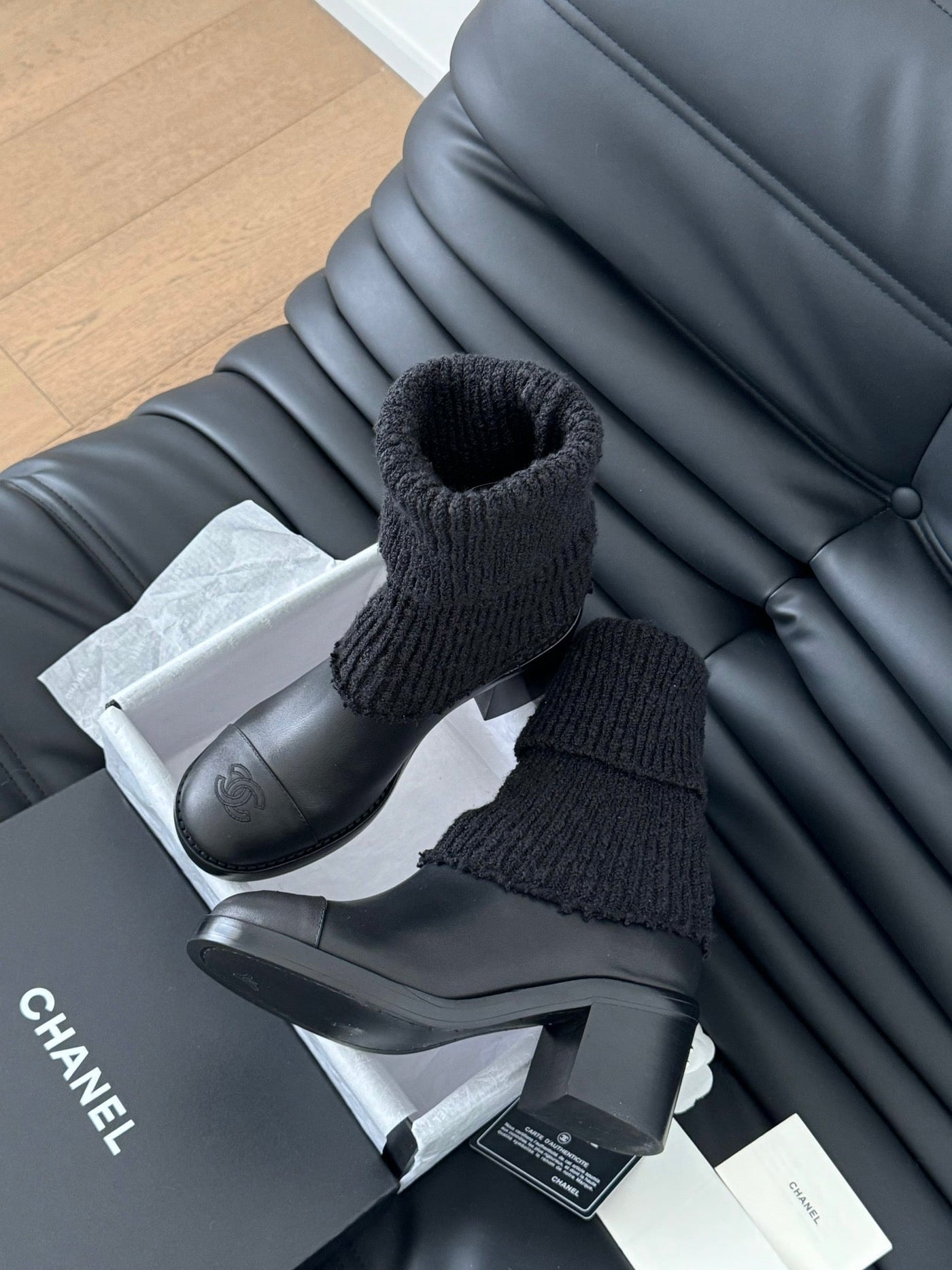 CC 25 new sock boots black knit wool sheepskin 458774 - Product Image 4