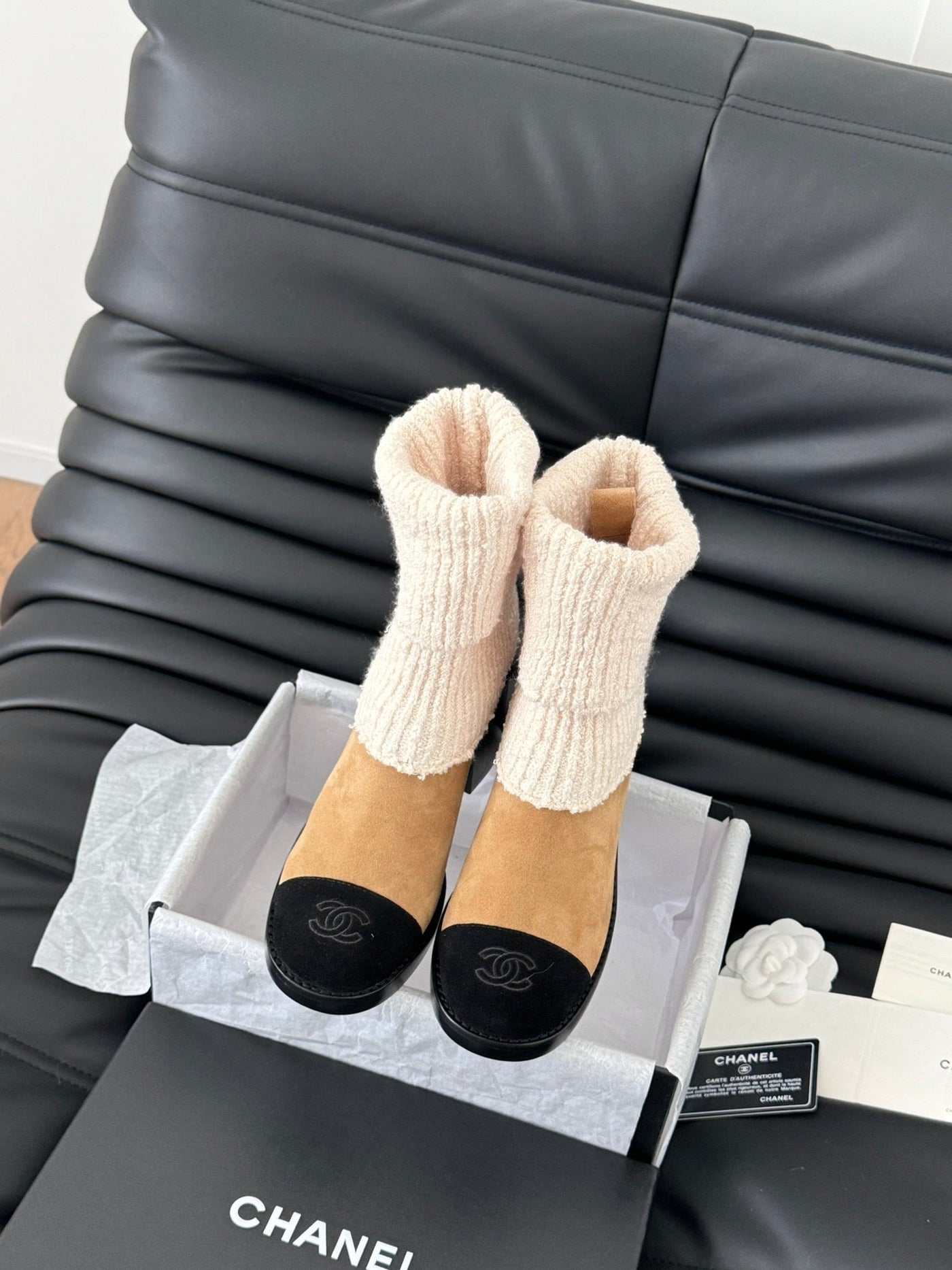 CC 25 new sock boots black beige knit wool suede 458776 - Product Image 4