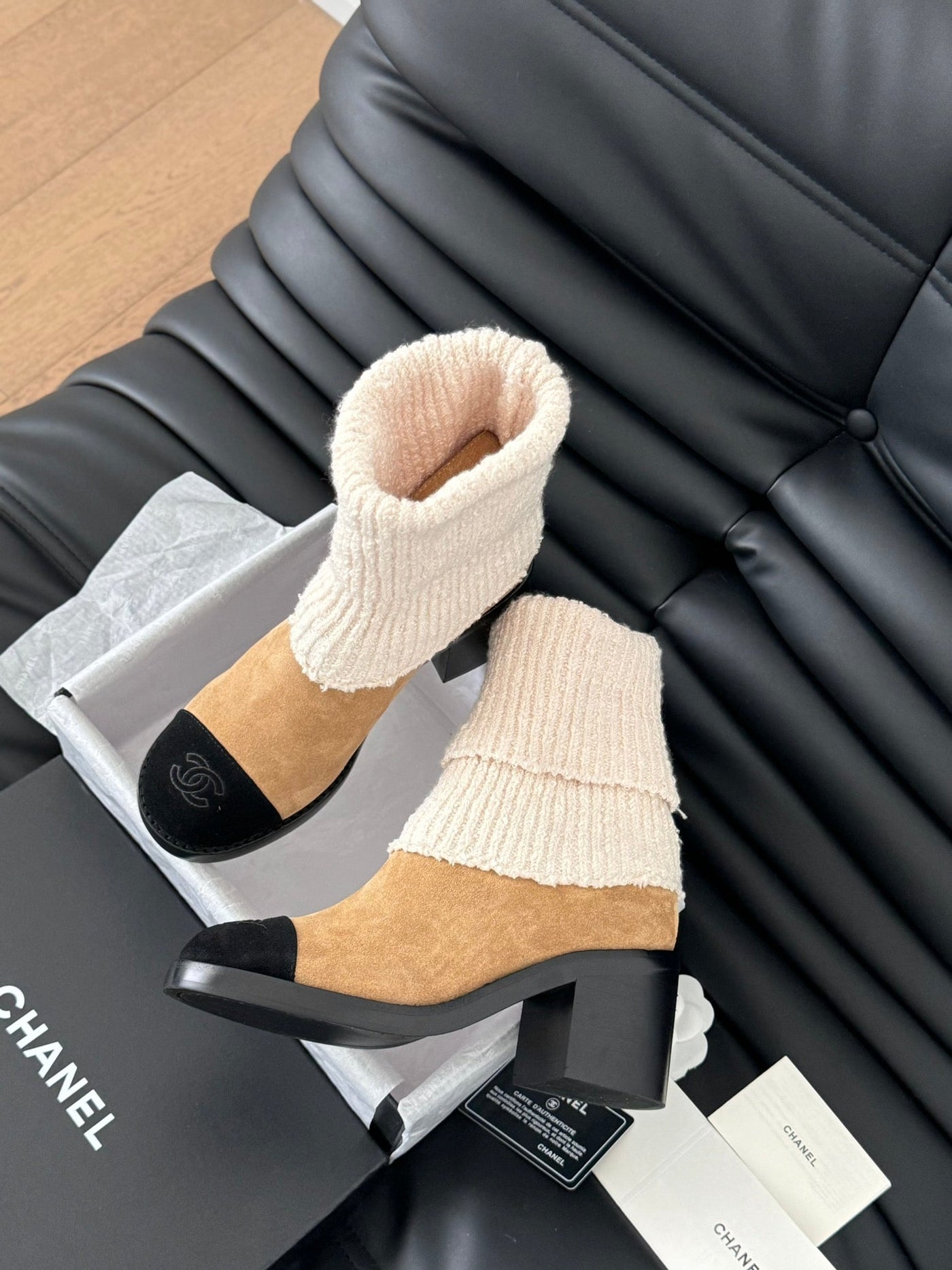 CC 25 new sock boots black beige knit wool suede 458776 - Product Image 5