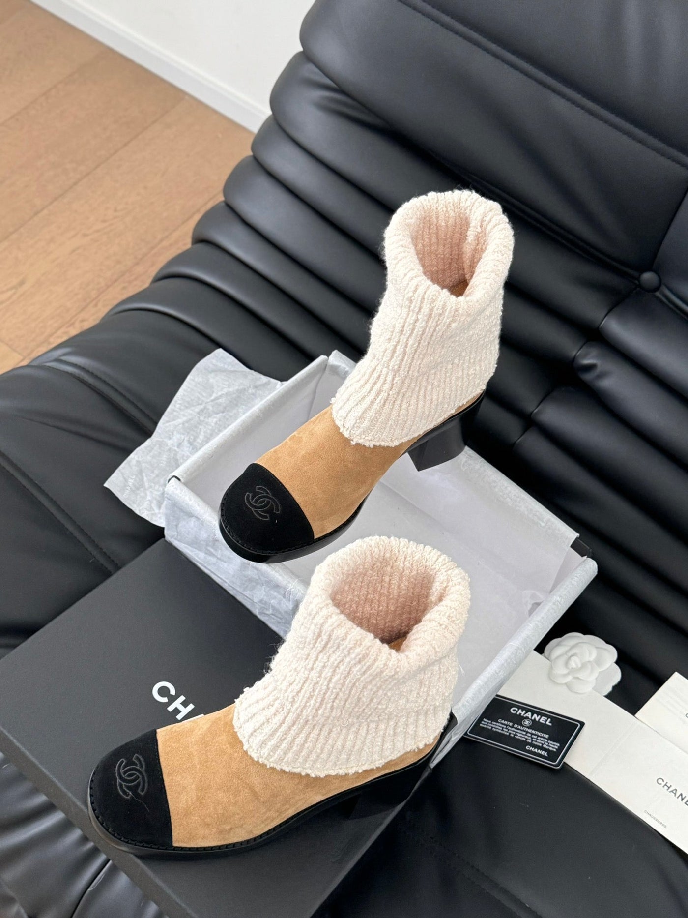 CC 25 new sock boots black beige knit wool suede 458776 - Product Image 6