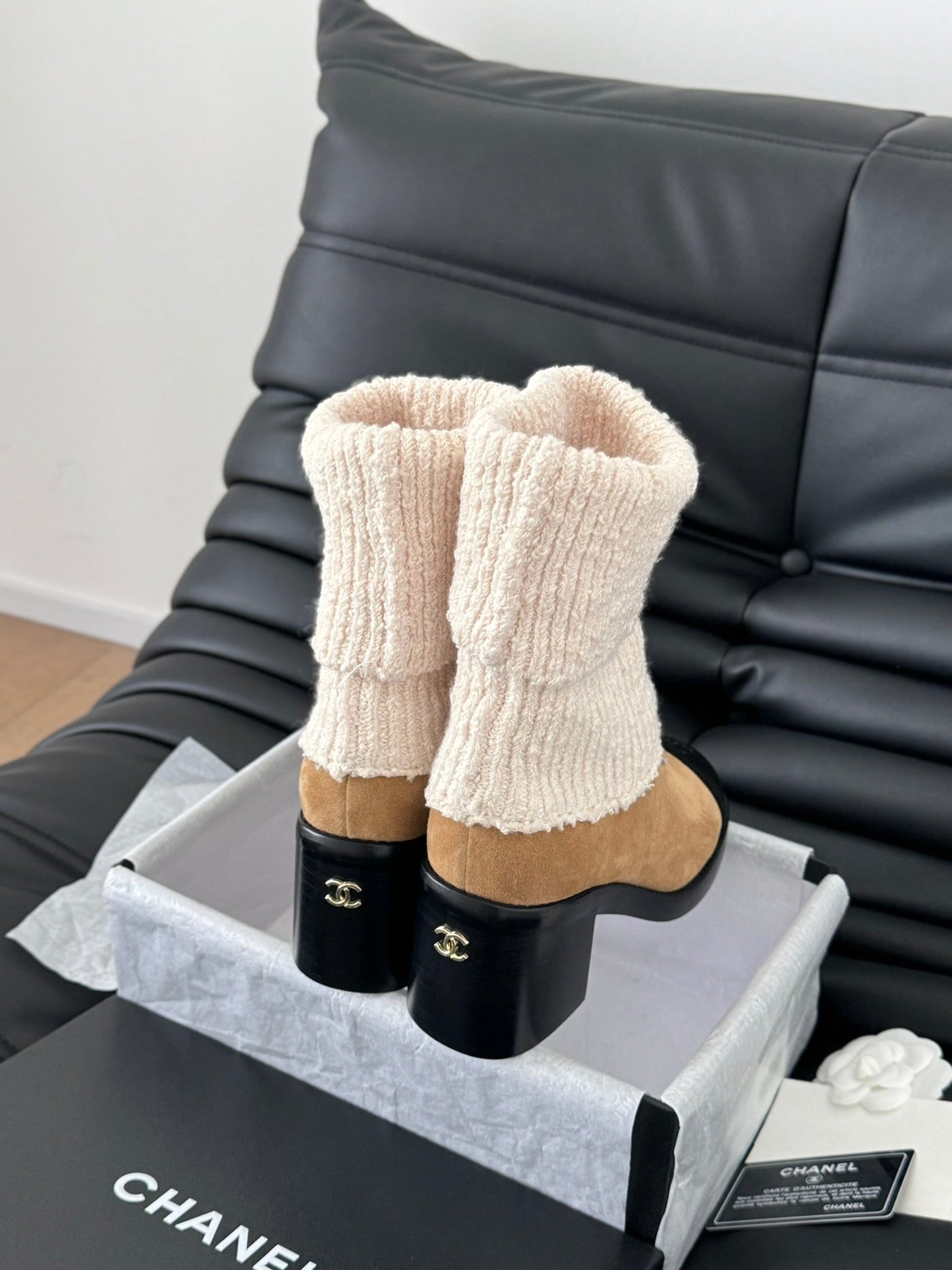 CC 25 new sock boots black beige knit wool suede 458776 - Product Image 7